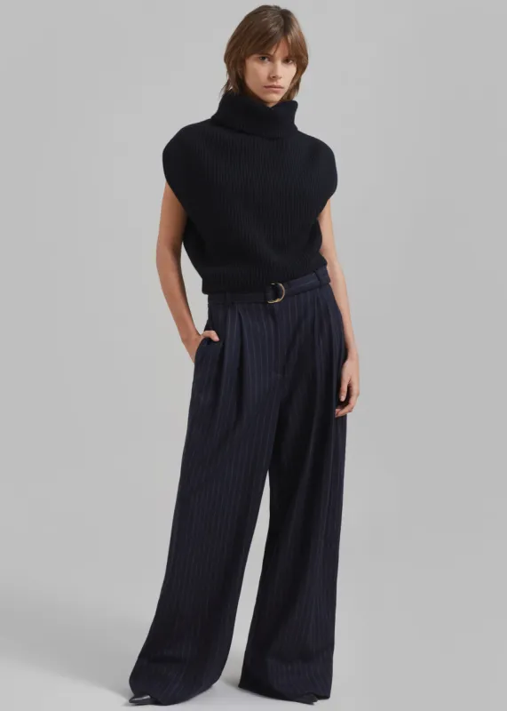 3.1 Phillip Lim Flannel Oversized Pleated Belted Pants - Midnight Khaki Stripe made by Frankie Shop