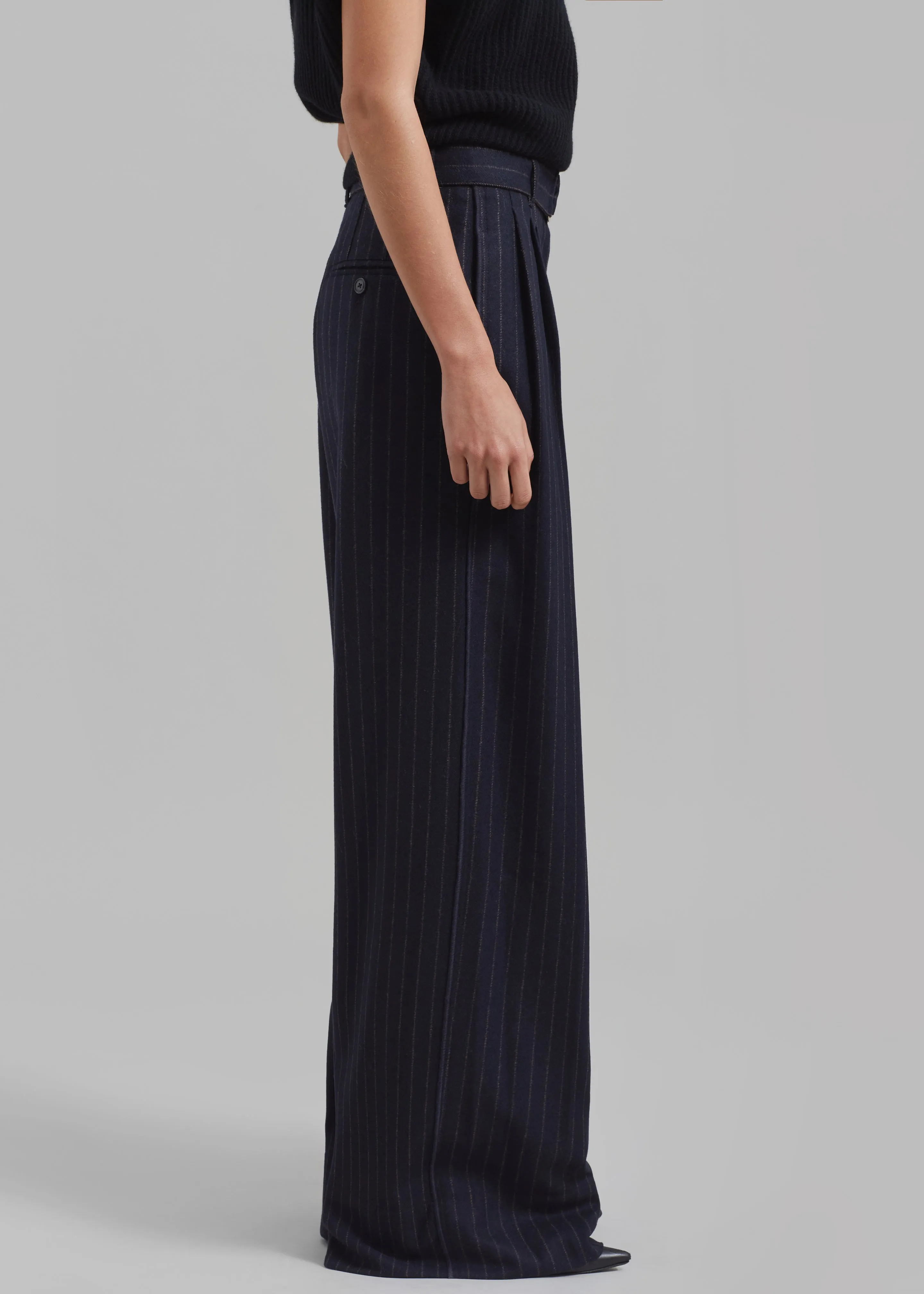 3.1 Phillip Lim Flannel Oversized Pleated Belted Pants - Midnight Khaki Stripe sold by Frankie Shop product image thumbnail 5