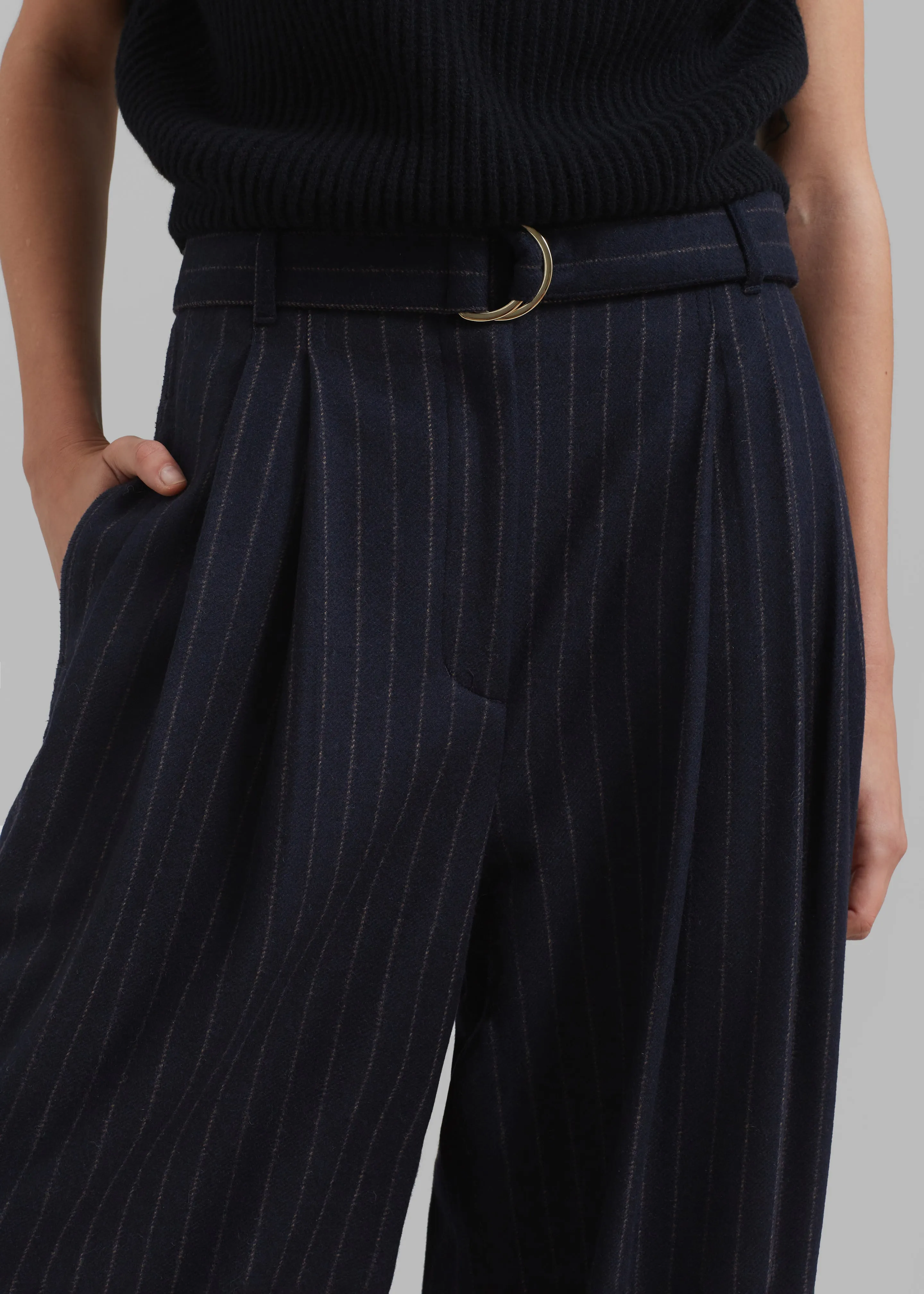 3.1 Phillip Lim Flannel Oversized Pleated Belted Pants - Midnight Khaki Stripe sold by Frankie Shop product image thumbnail 3