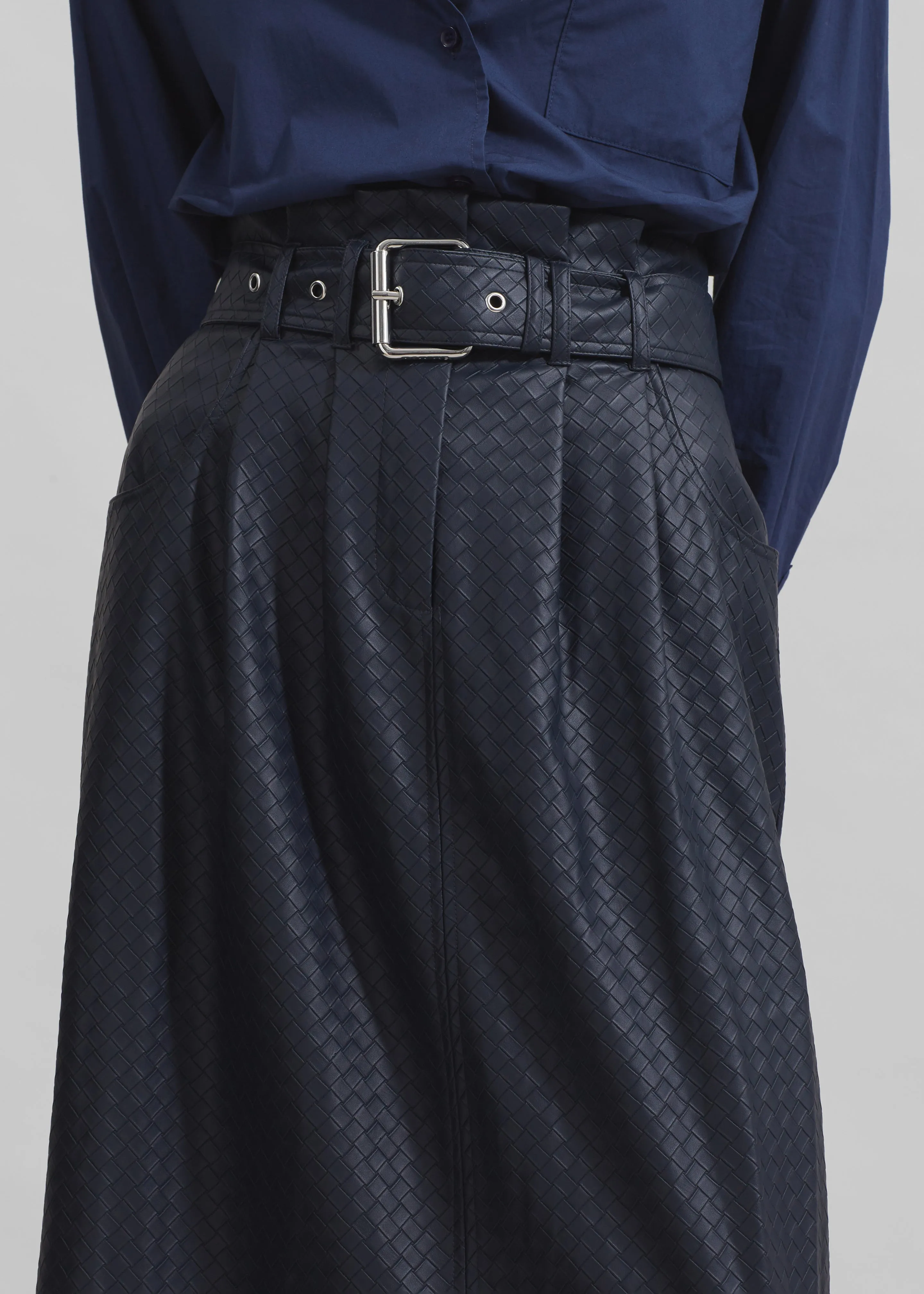 Rotate Midi Paper Waist Skirt - Sky Captain sold by Frankie Shop product image thumbnail 2