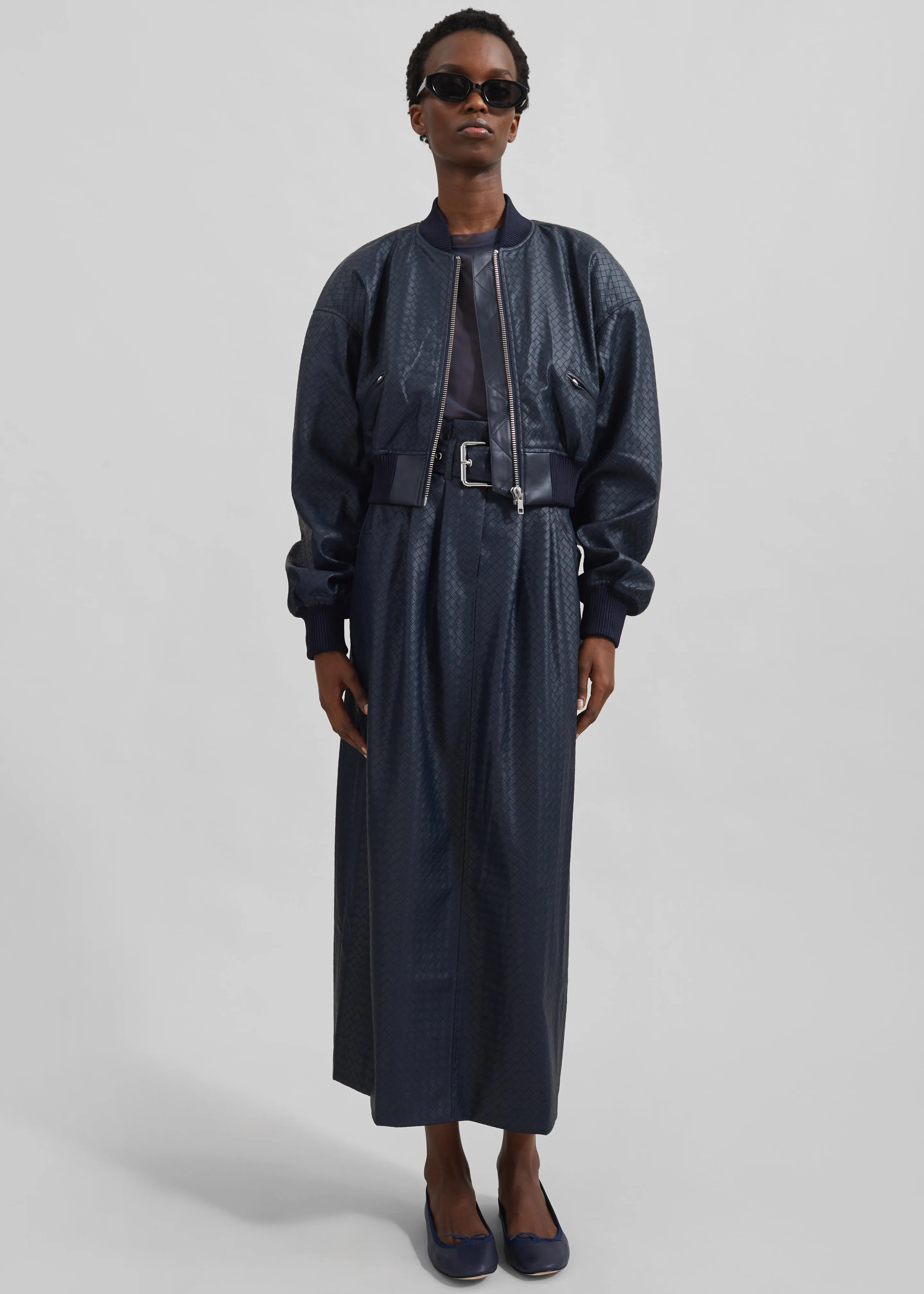 Rotate Midi Paper Waist Skirt - Sky Captain sold by Frankie Shop