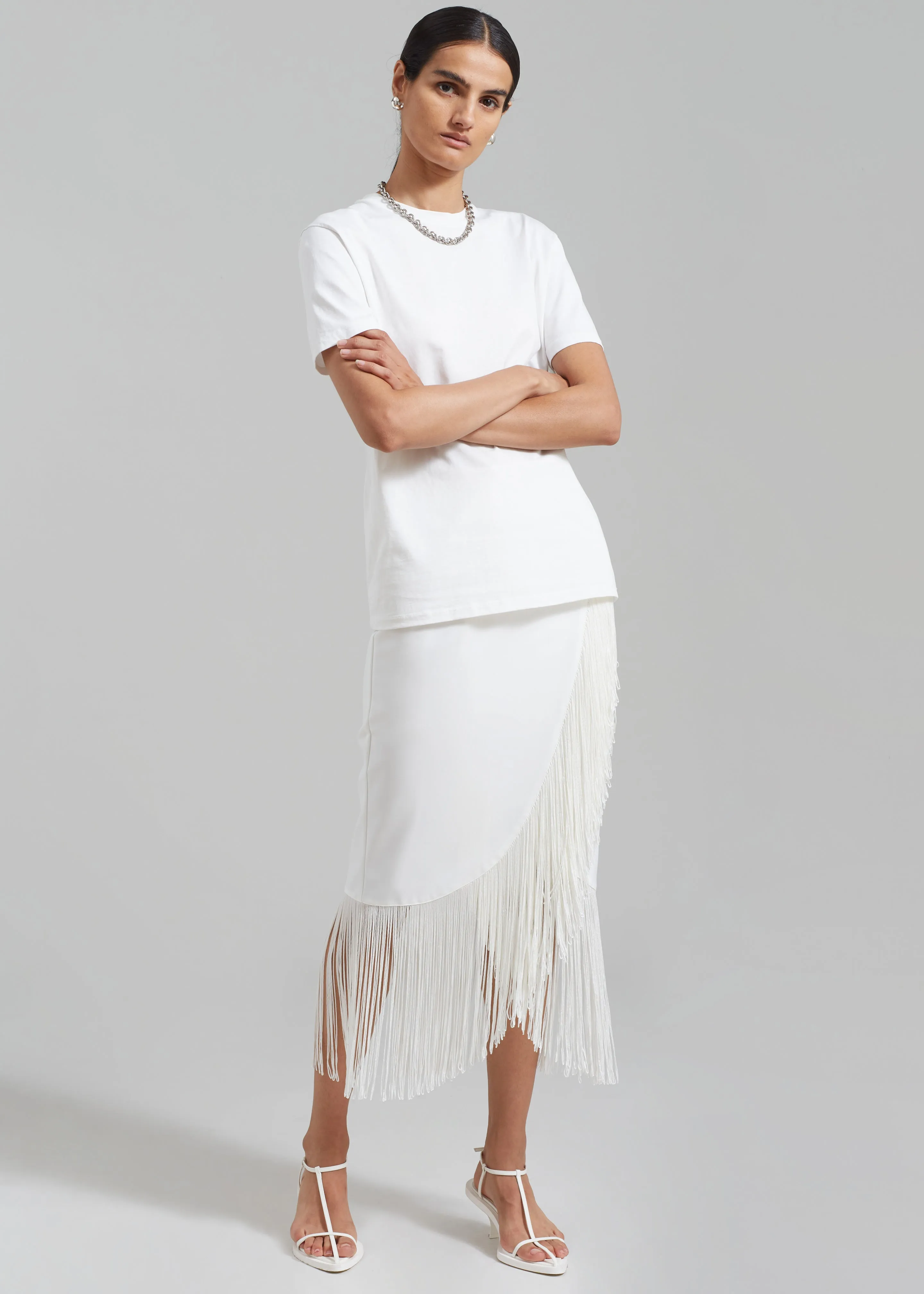 ◆BADBLOOD◆ Classic Logo Pointel Midi Skirt White w-skt24-0 Classic Logo Pointel Midi Skirt - White
