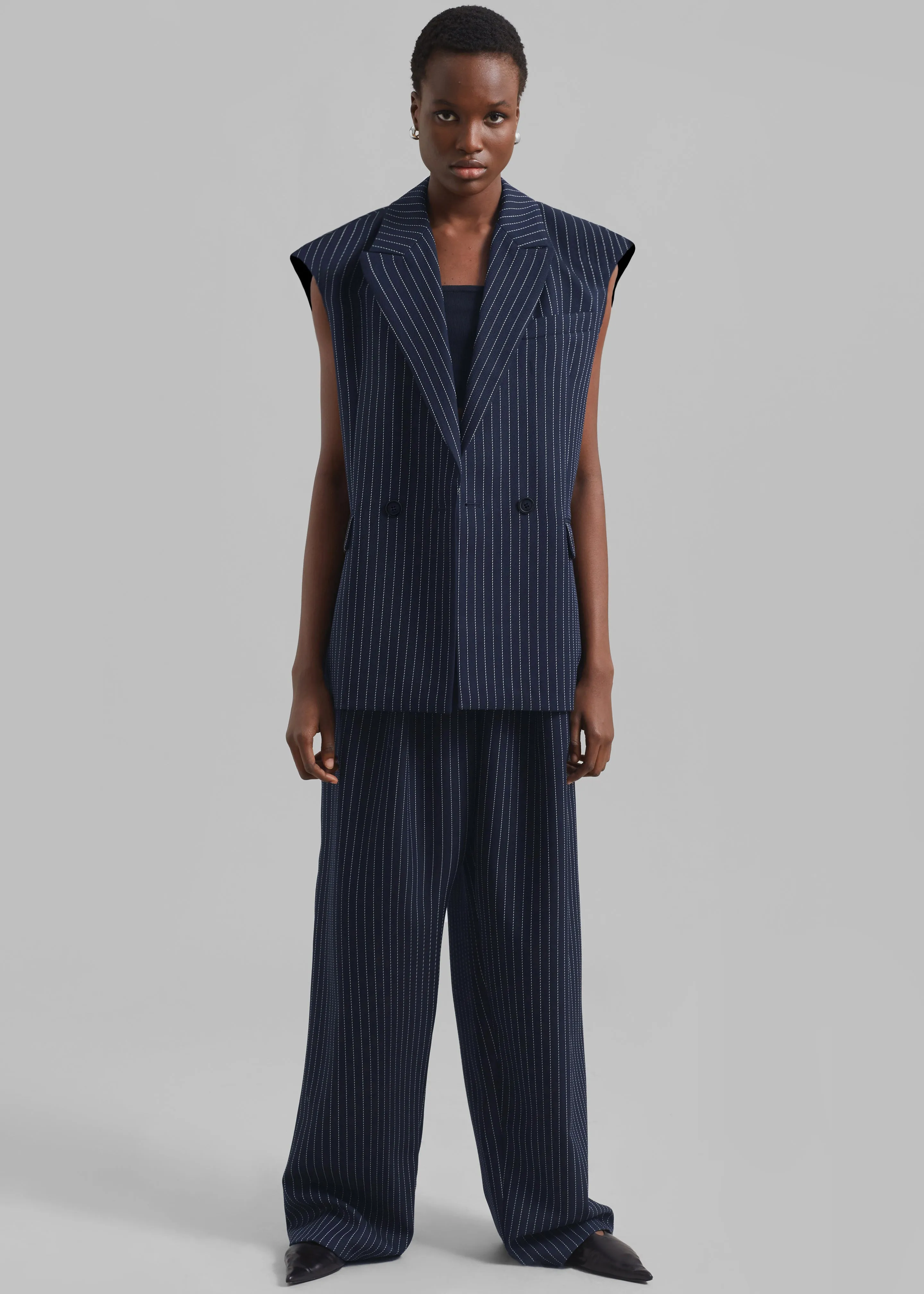Shane Twill Double Breasted Vest - Navy/White Pinstripe sold by Frankie Shop product image thumbnail 2