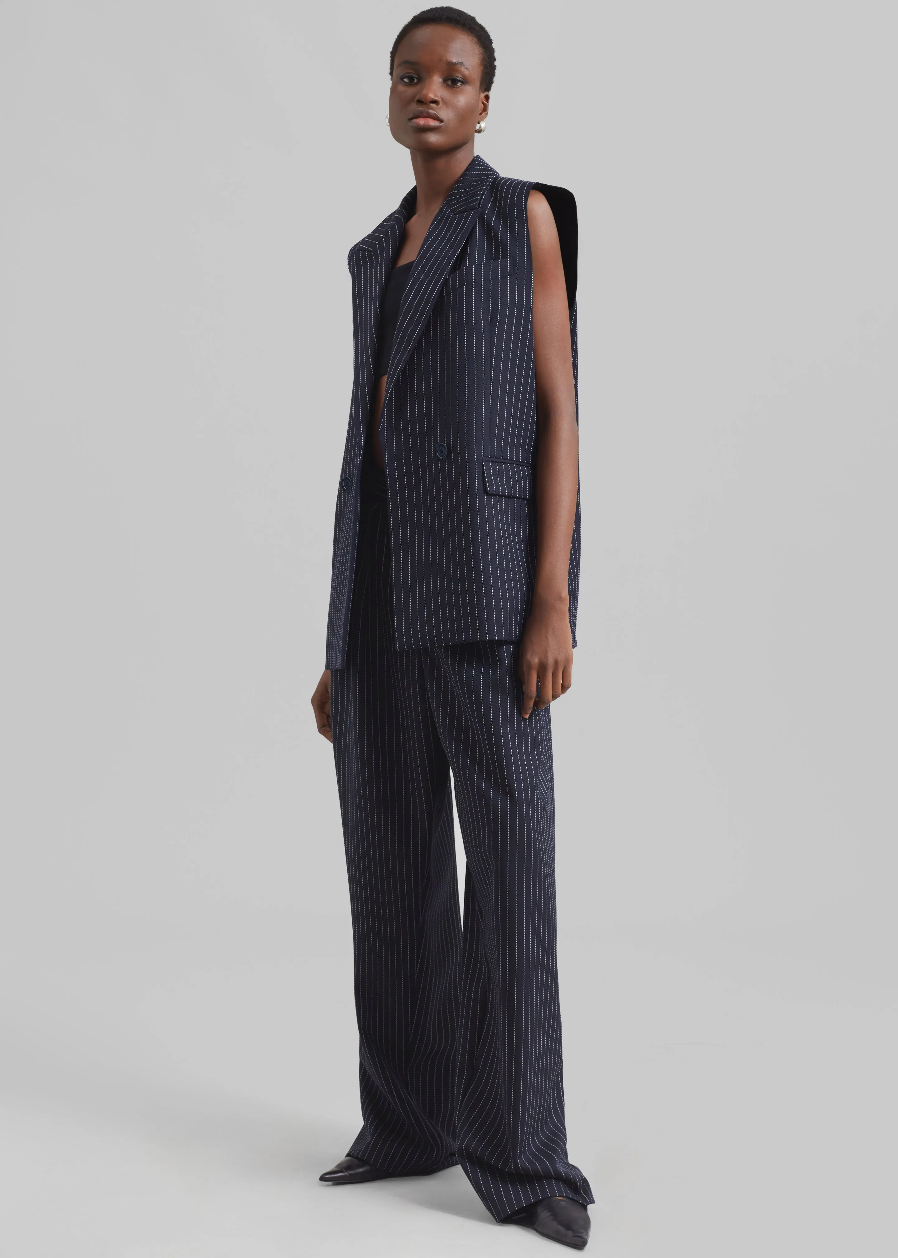 Shane Twill Double Breasted Vest - Navy/White Pinstripe sold by Frankie Shop product image thumbnail 5