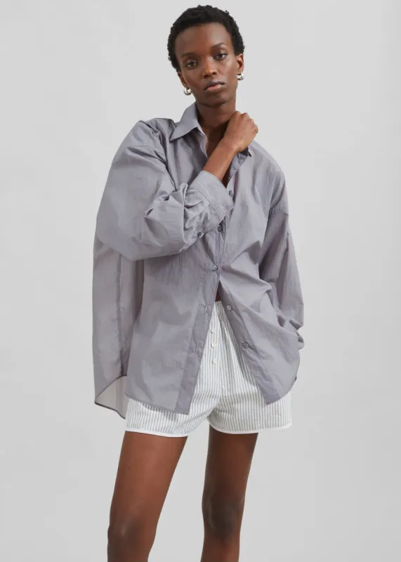 Ira Semi Sheer Button Up Shirt - Grey sold by Frankie Shop
