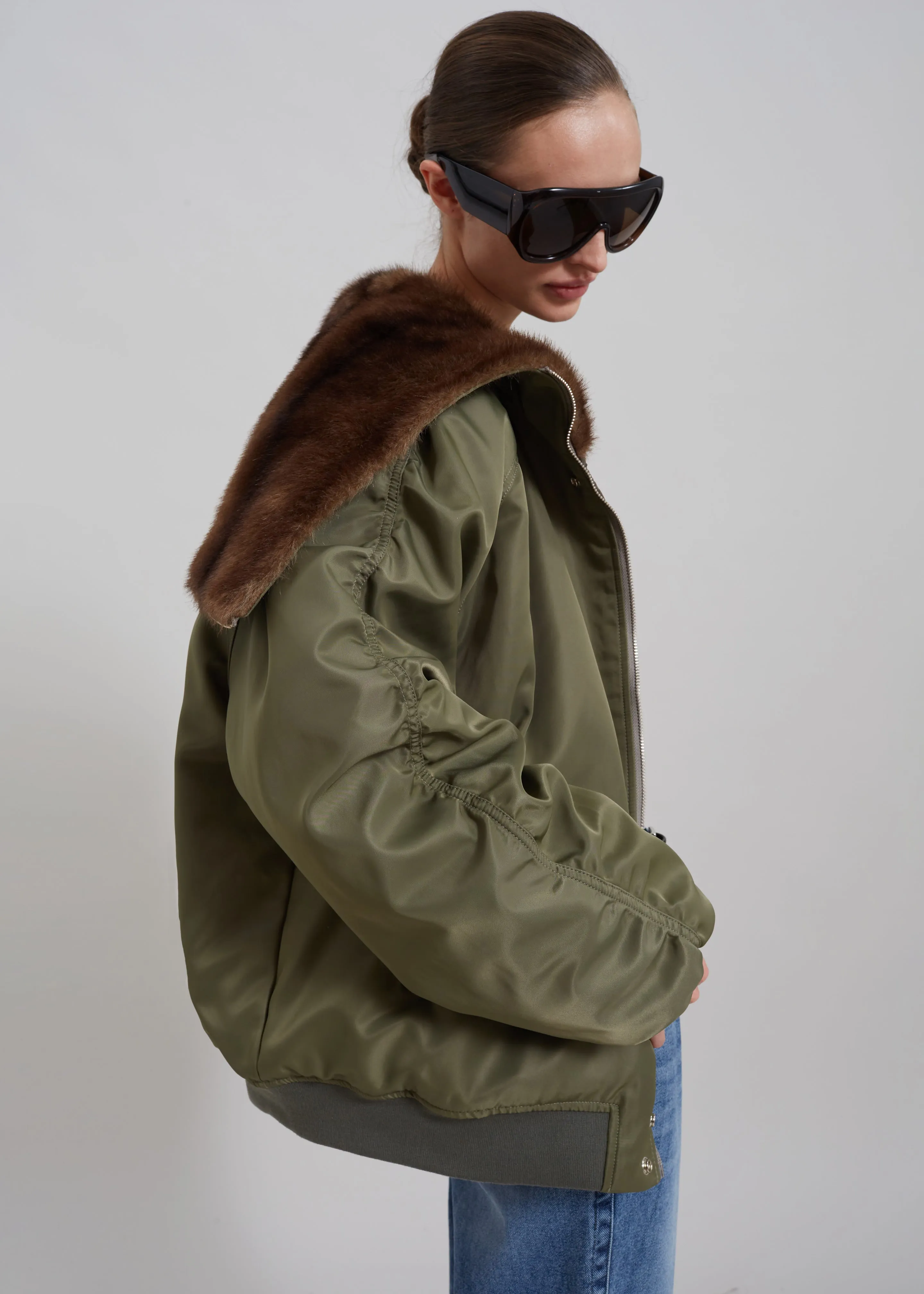 Hayden Faux Fur Bomber - Khaki | Parallel