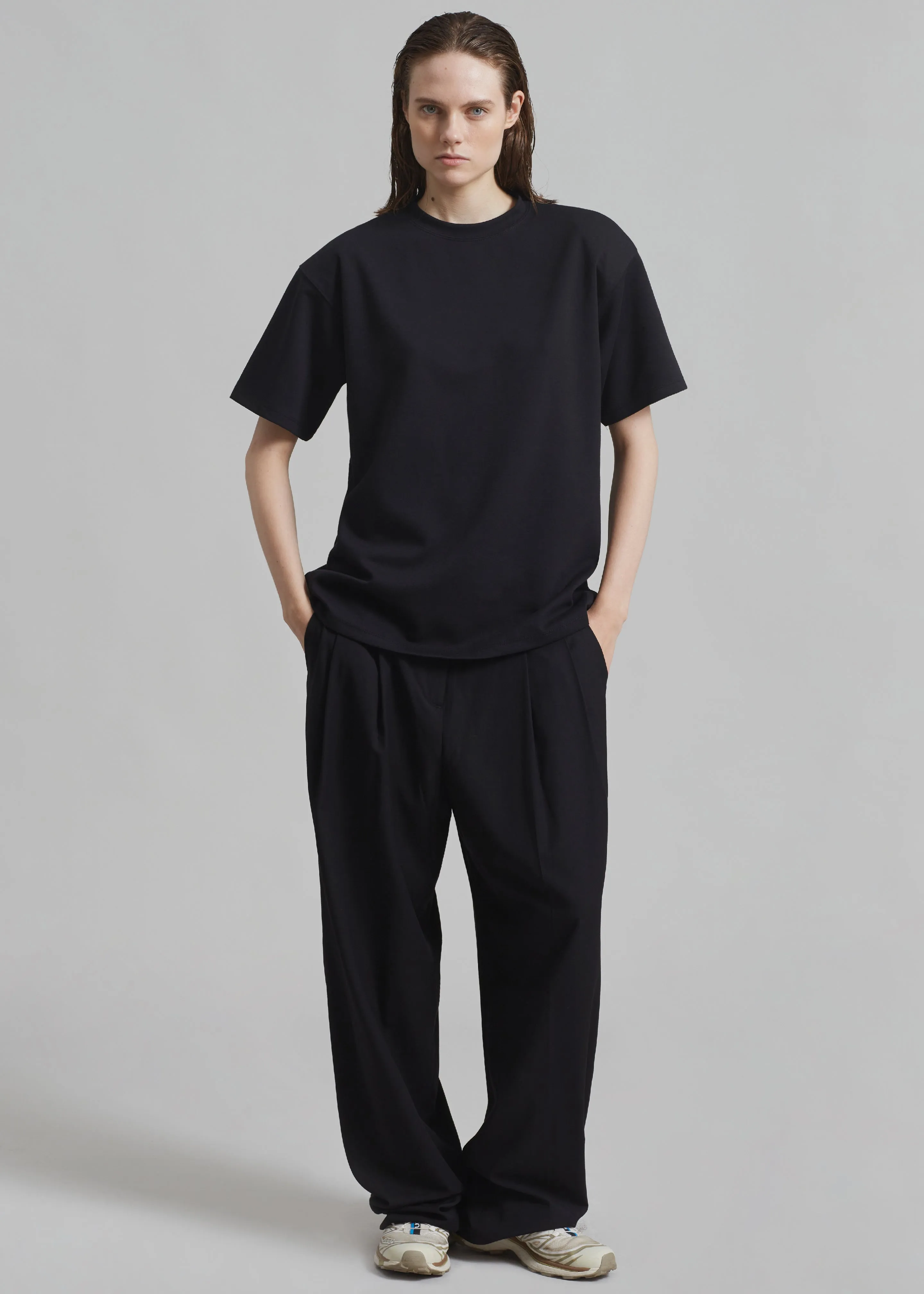 Rowen Padded Shoulder Tee - Black sold by Frankie Shop