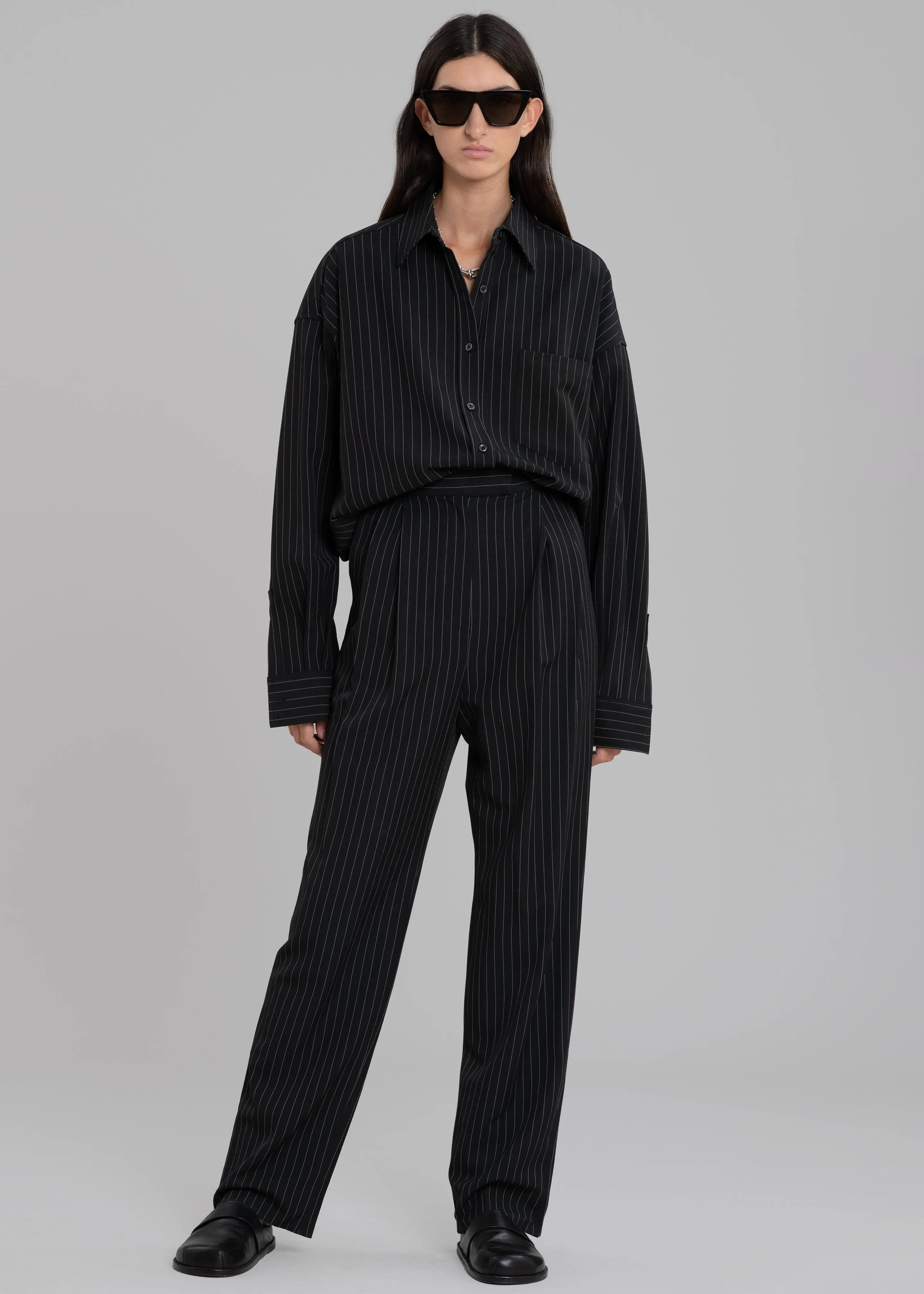 Bea Fluid Pinstripe Suit Pants - Black/White sold by Frankie Shop product image thumbnail 4