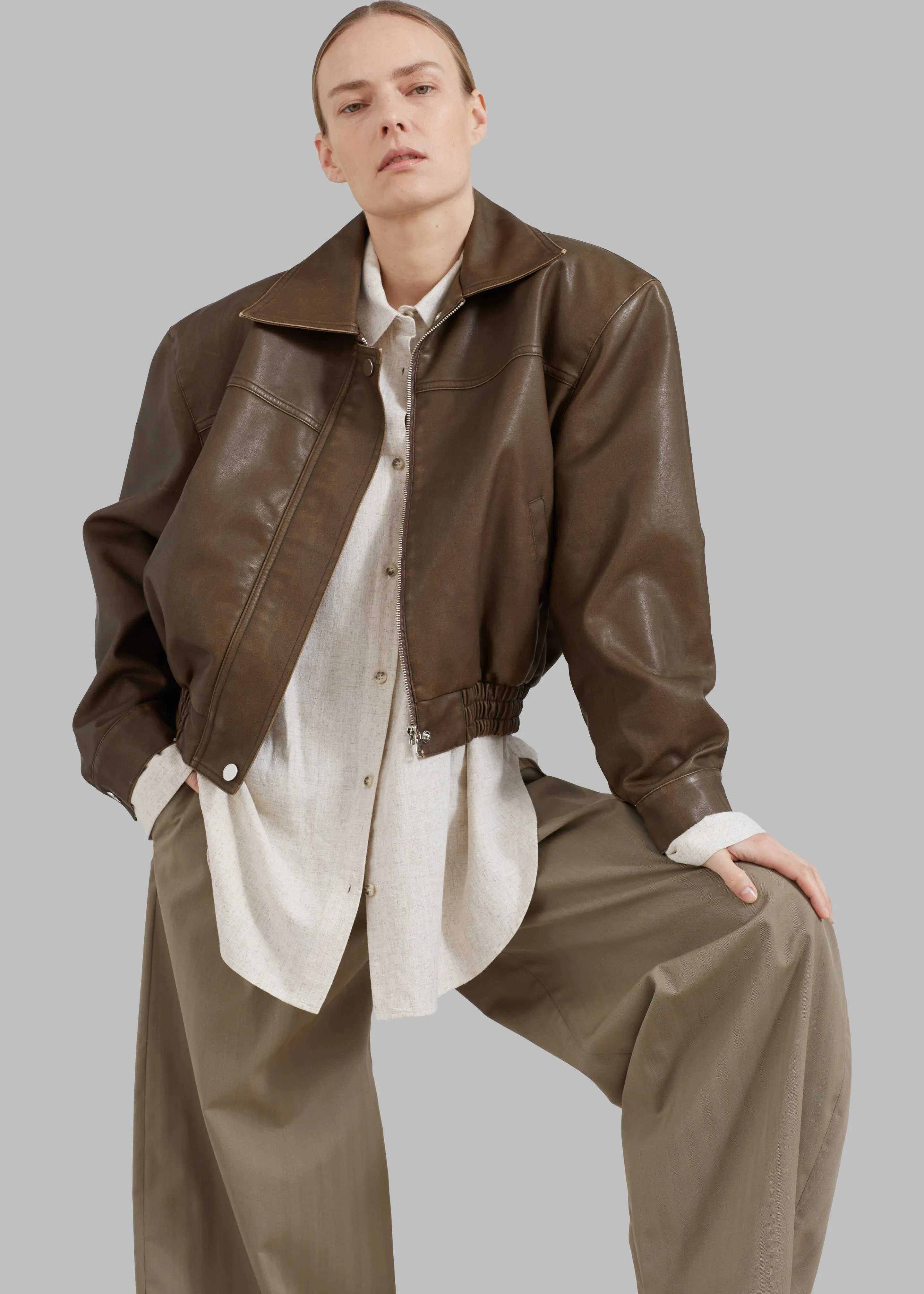 【PALE JADE】24FW Dandy Leather Padded Jacket In Brown Deadwood Denver Leather Puffer in Brown – Jones + Co