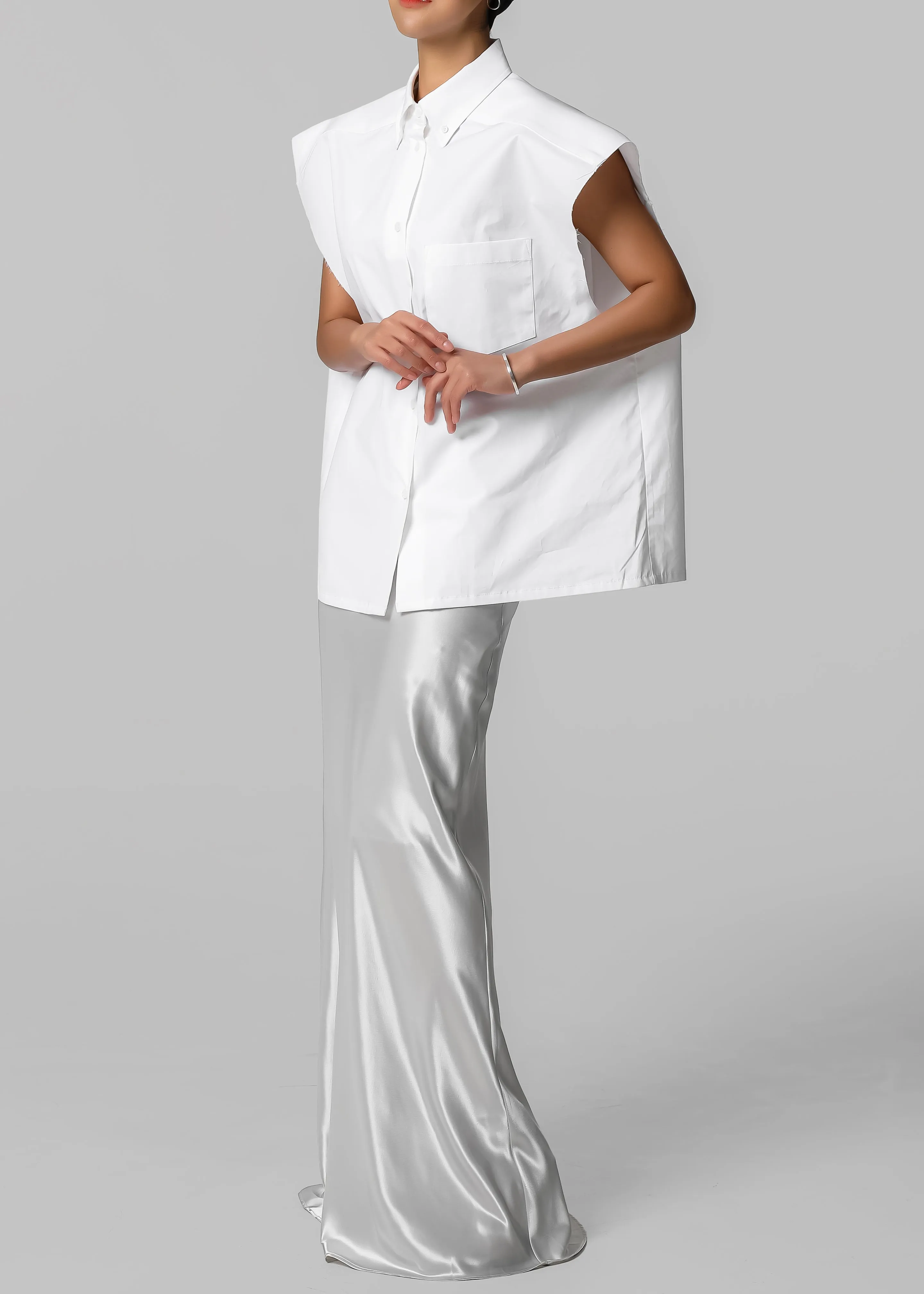 Rae Sleeveless Button Down Shirt - White sold by Frankie Shop product image thumbnail 2