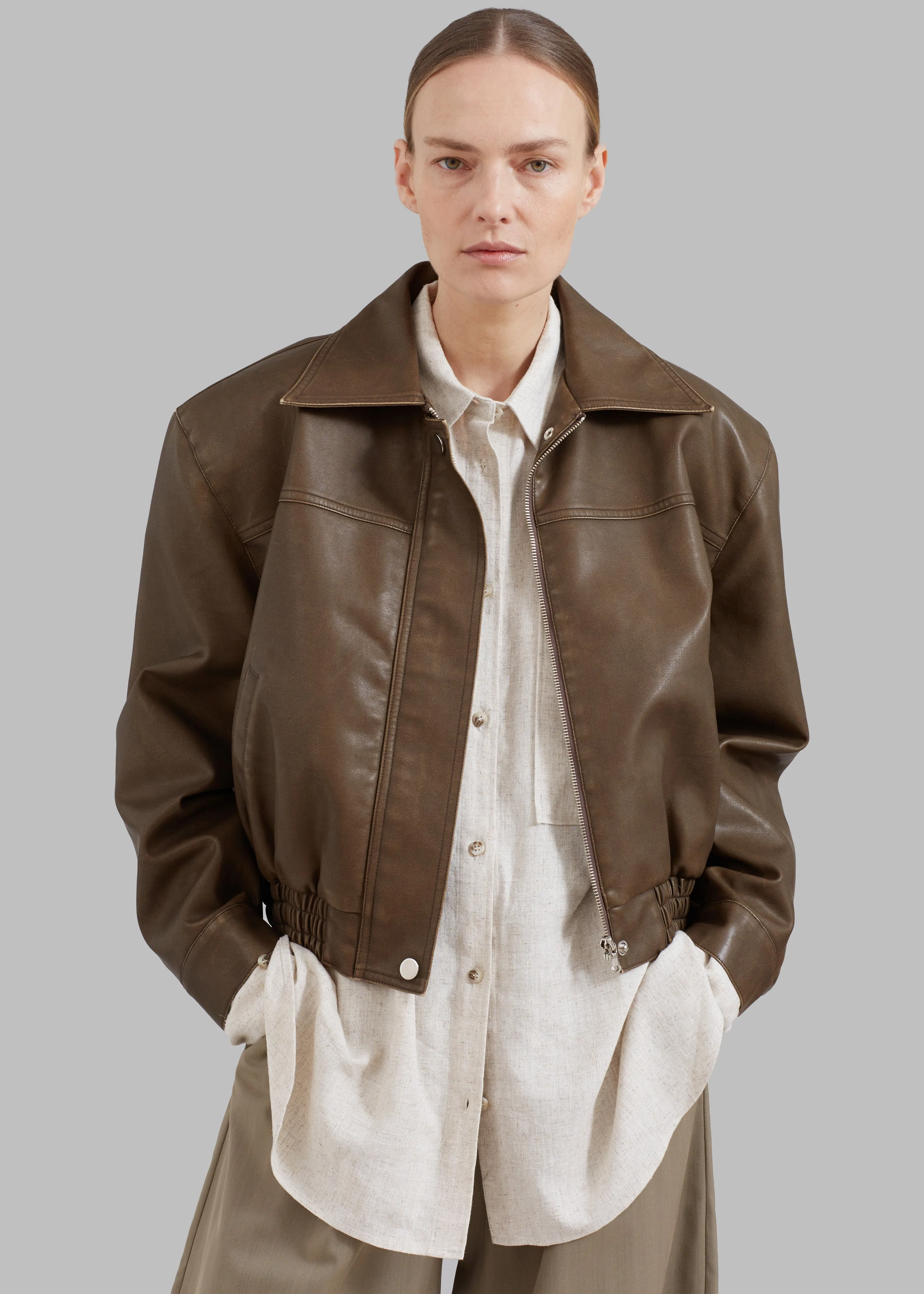 Jaden Faux Leather Bomber - Brown sold by Frankie Shop product image thumbnail 3