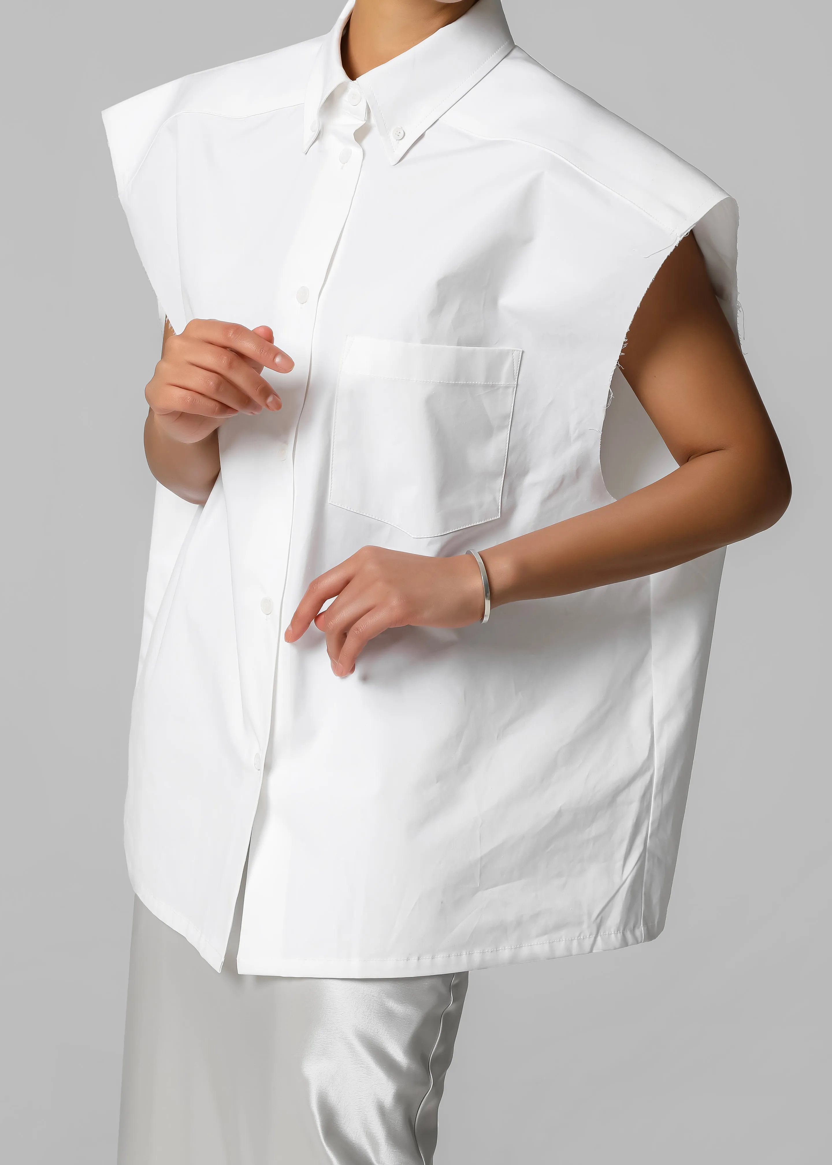 Rae Sleeveless Button Down Shirt - White sold by Frankie Shop product image thumbnail 3