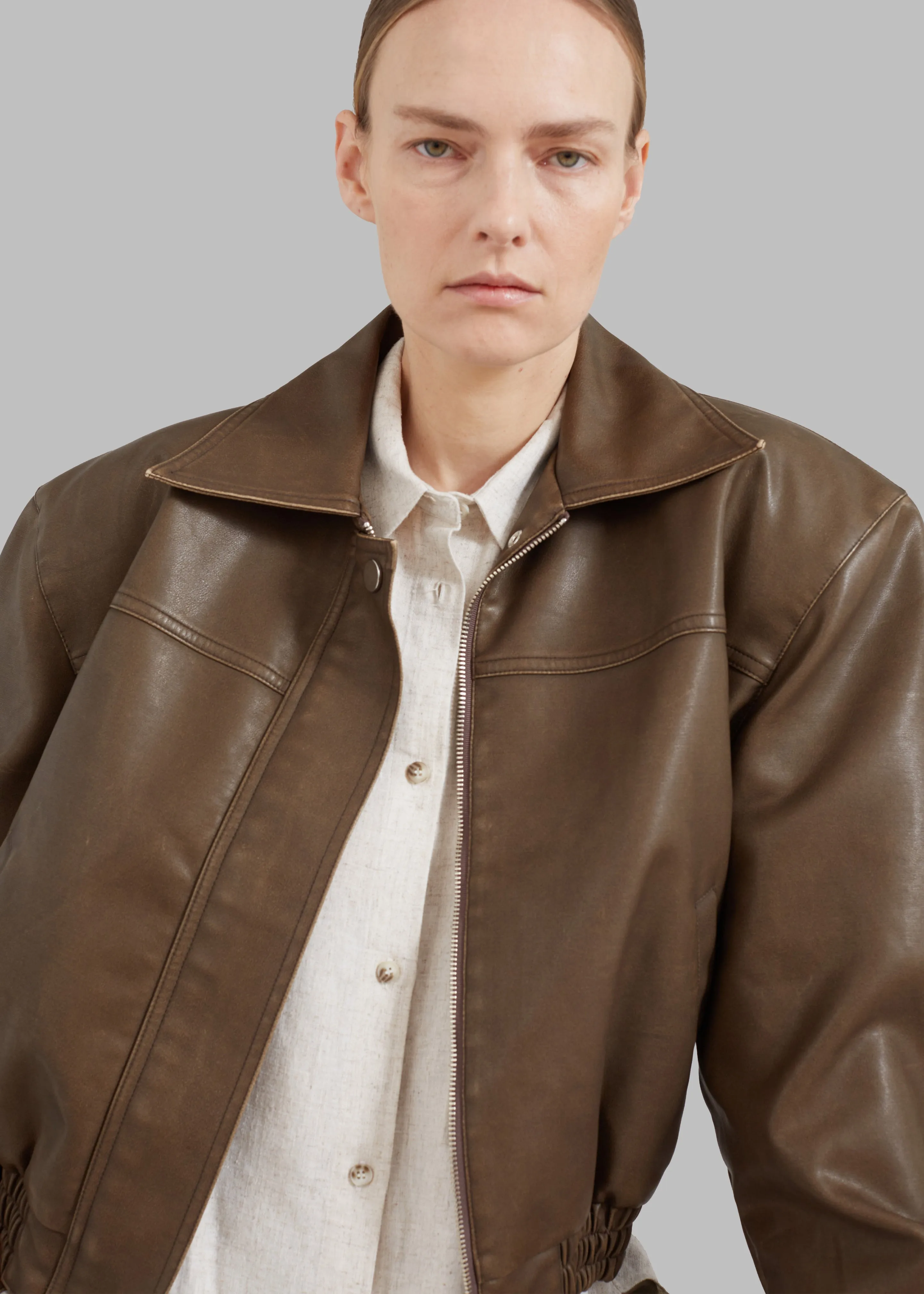 Jaden Faux Leather Bomber - Brown | Parallel