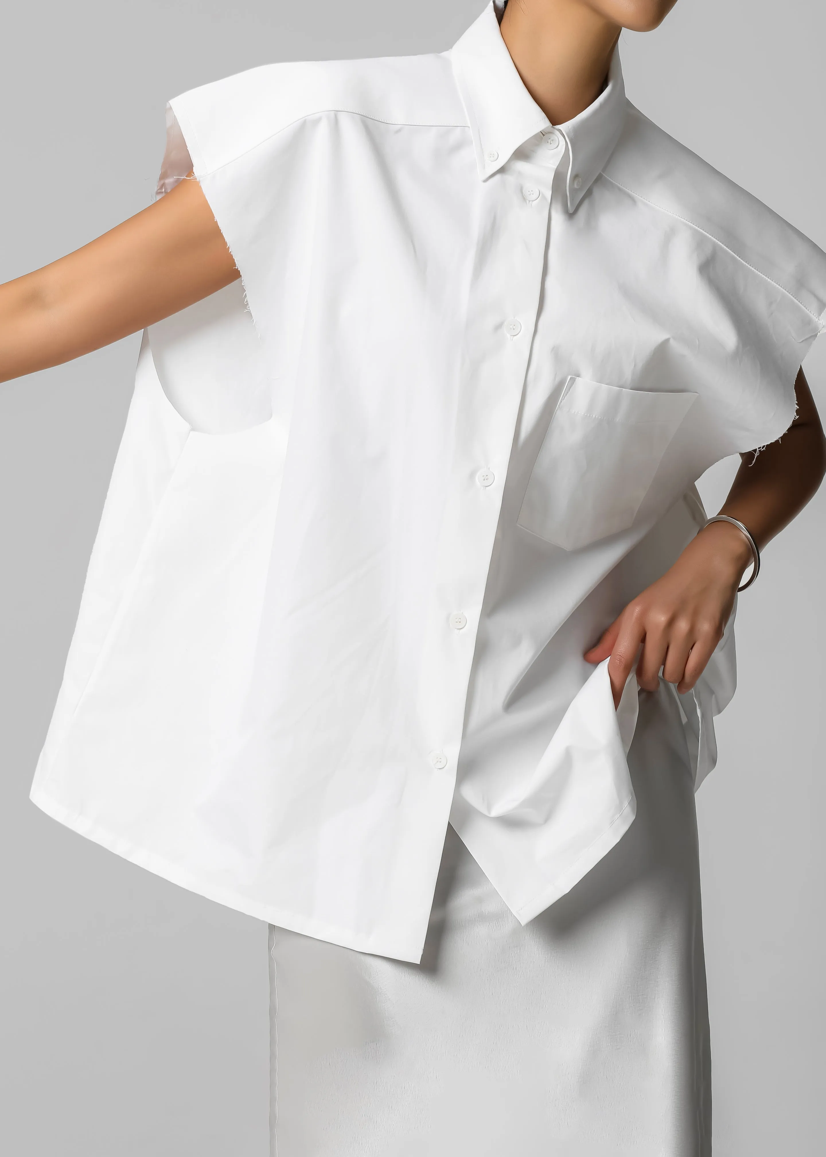 Rae Sleeveless Button Down Shirt - White sold by Frankie Shop