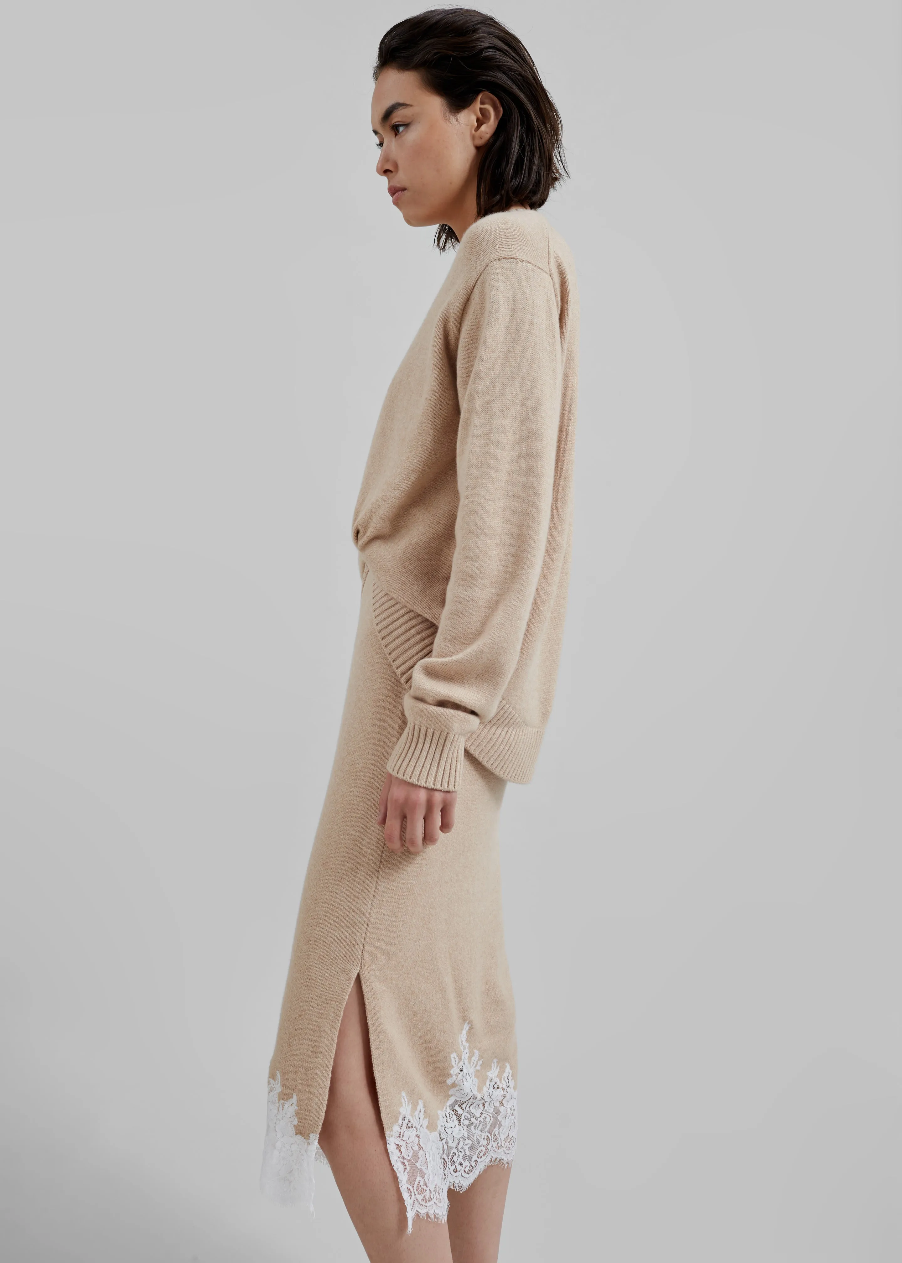 3.1 Philip Lim Long Sleeve Draped Knit Dress - Beige sold by Frankie Shop product image thumbnail 4