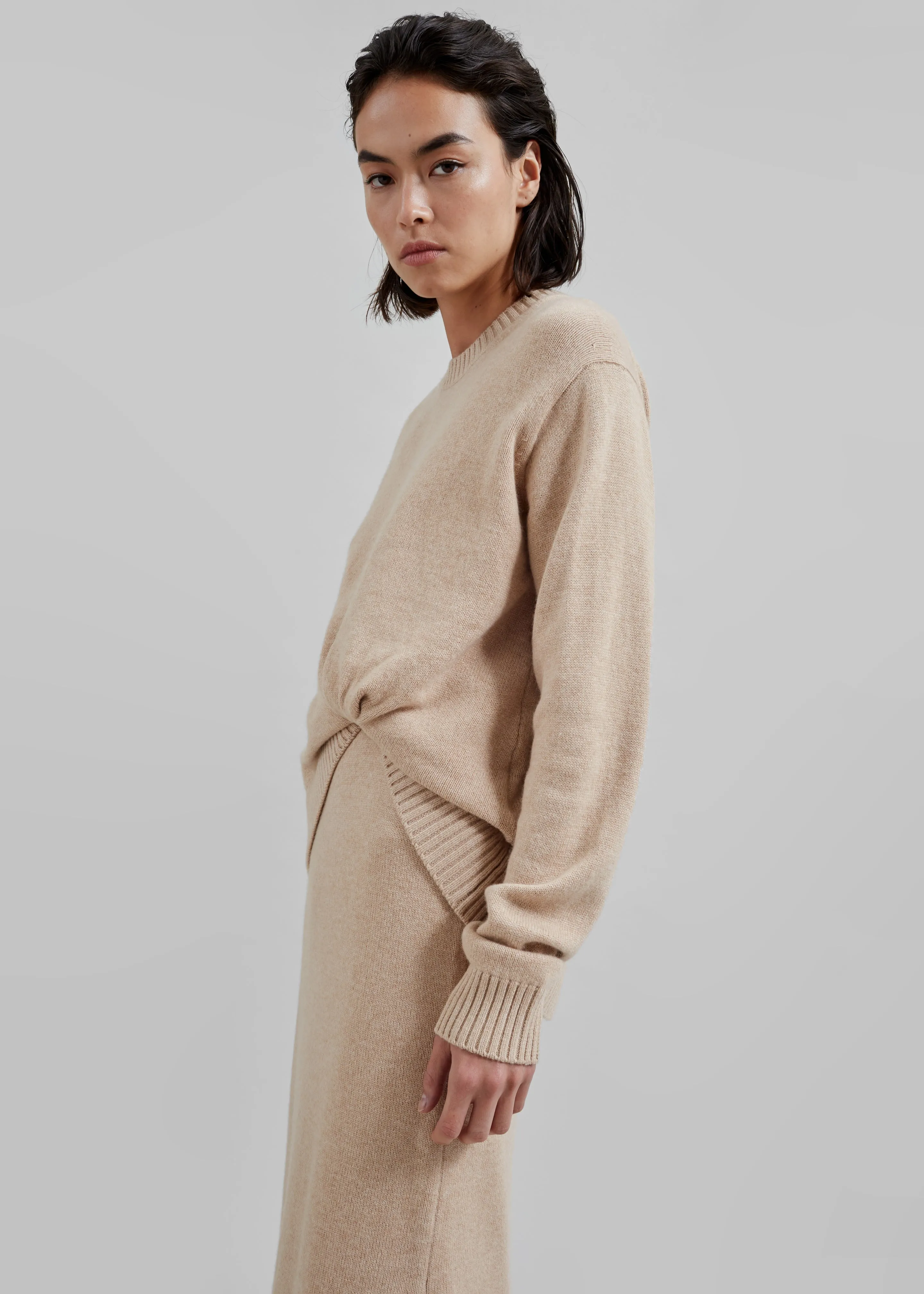 3.1 Philip Lim Long Sleeve Draped Knit Dress - Beige sold by Frankie Shop product image thumbnail 5