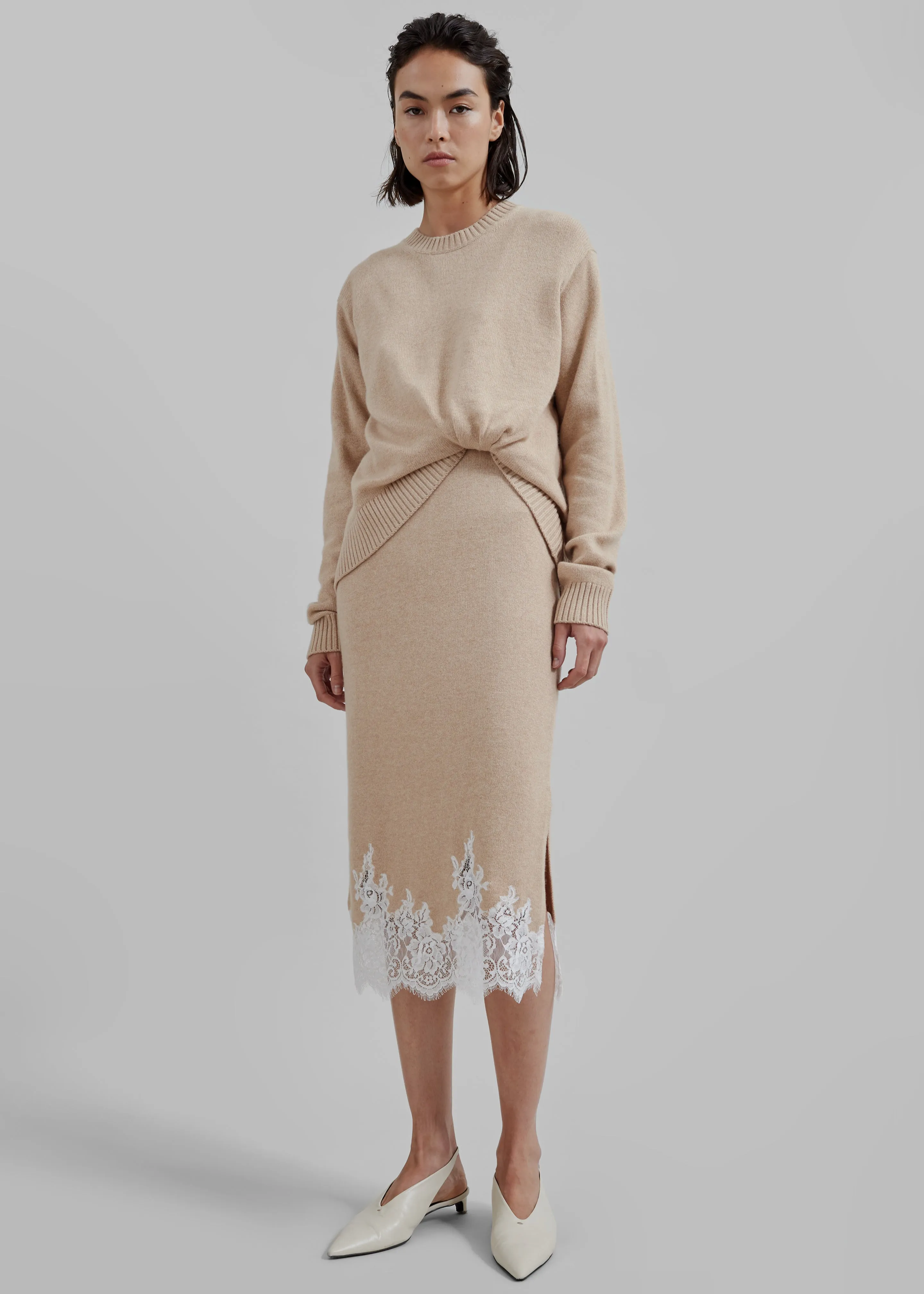 3.1 Philip Lim Long Sleeve Draped Knit Dress - Beige sold by Frankie Shop product image thumbnail 3
