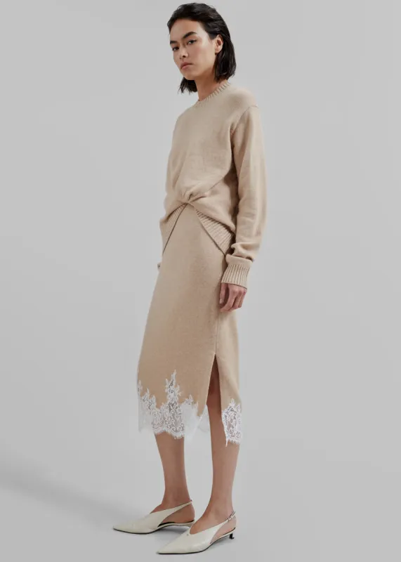 3.1 Philip Lim Long Sleeve Draped Knit Dress - Beige sold by Frankie Shop