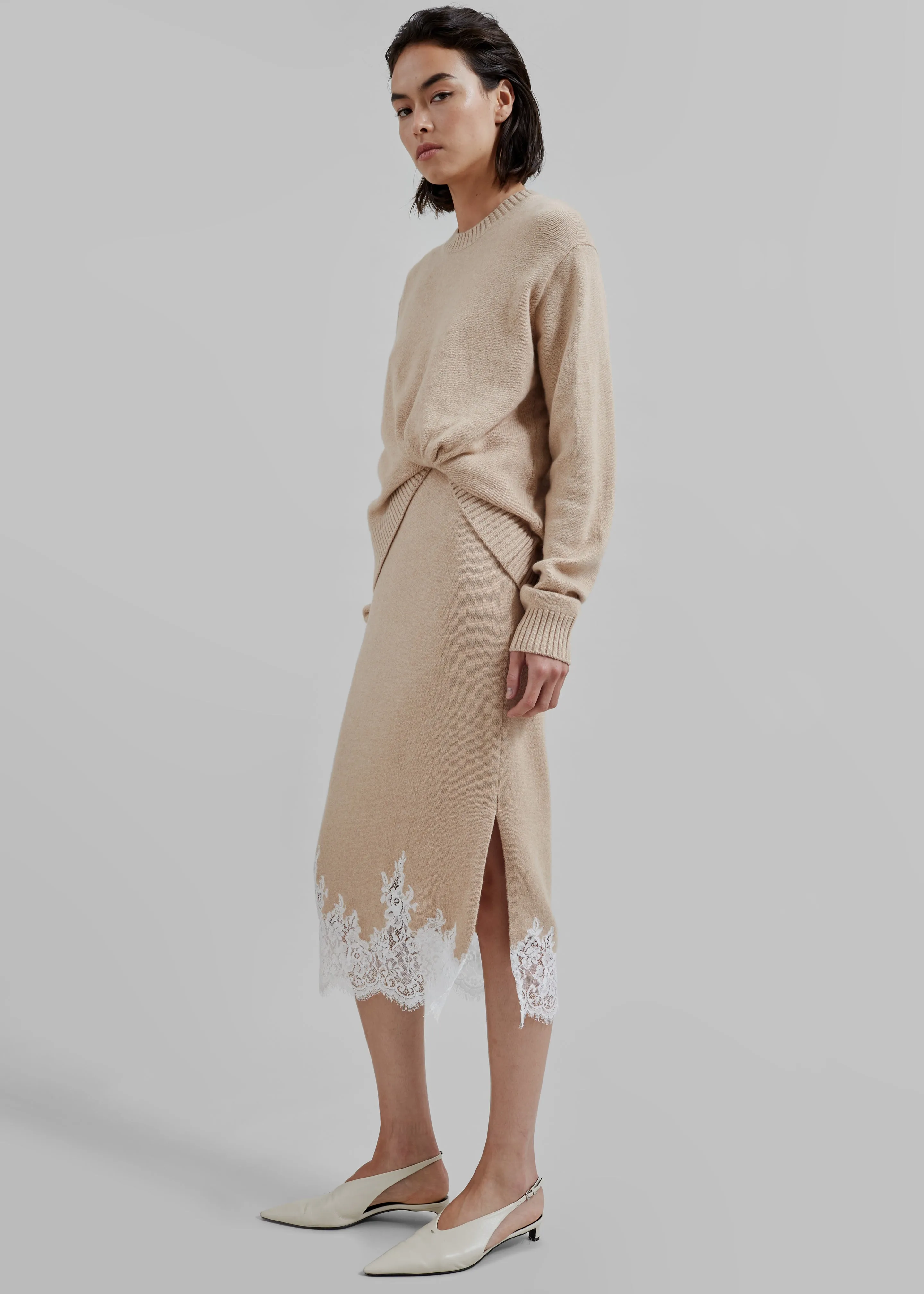 3.1 Philip Lim Long Sleeve Draped Knit Dress - Beige sold by Frankie Shop