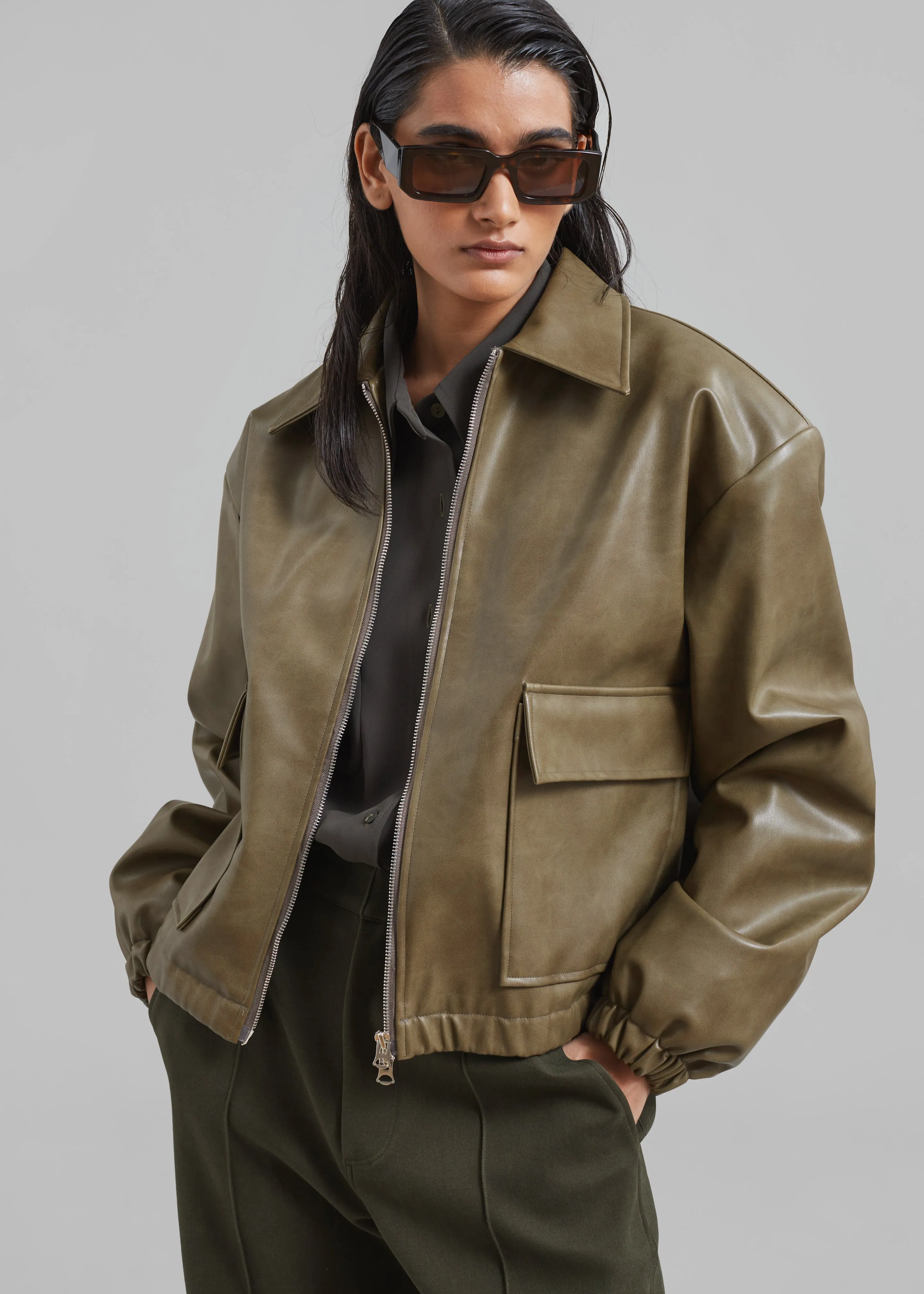 Alden Faux Leather Bomber - Khaki sold by Frankie Shop product image thumbnail 5