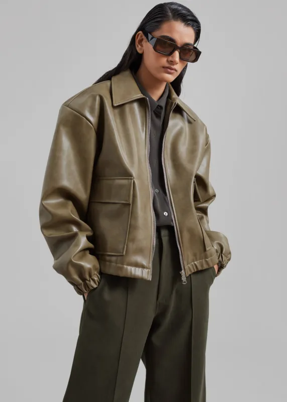 Alden Faux Leather Bomber - Khaki sold by Frankie Shop