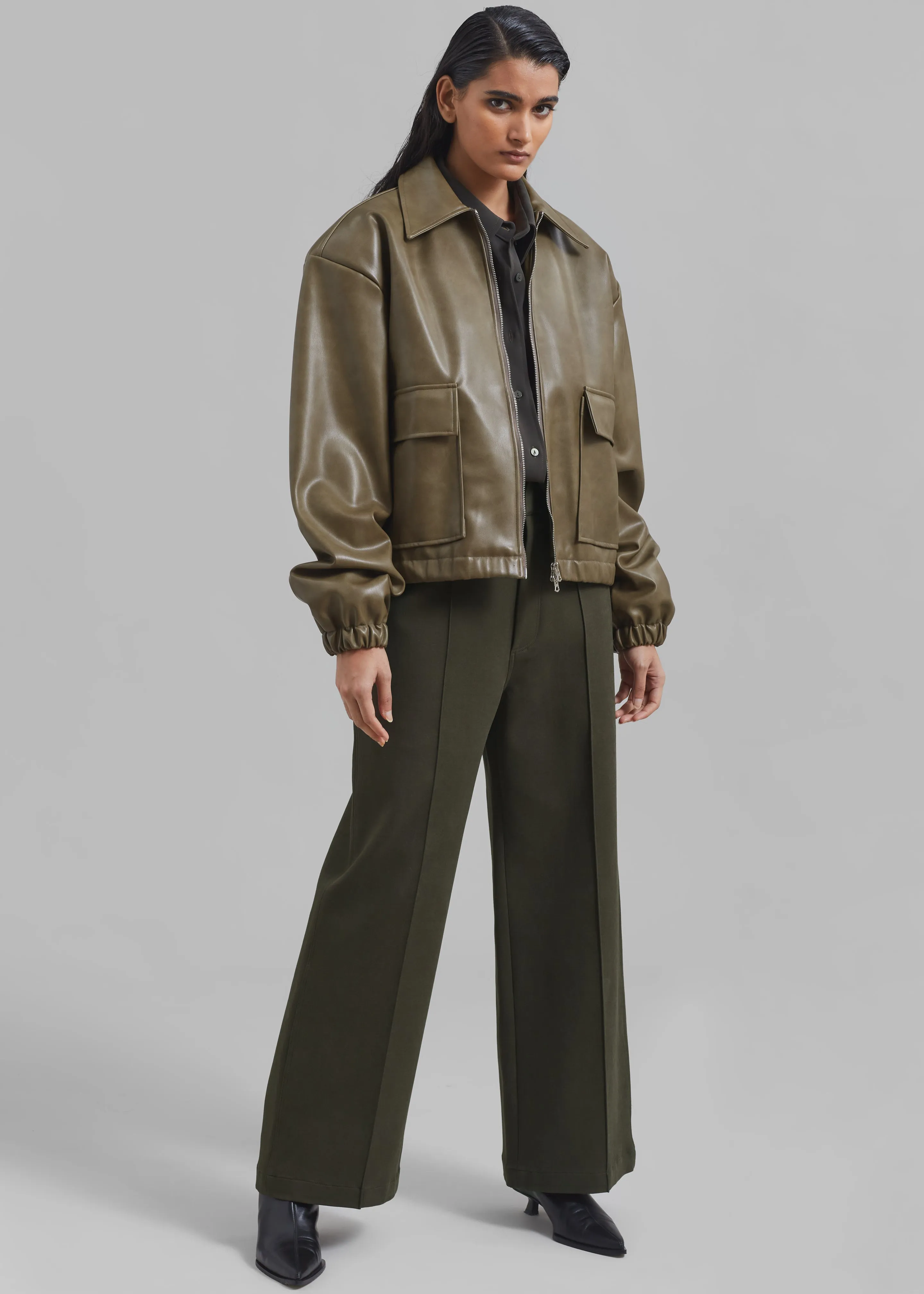 Alden Faux Leather Bomber - Khaki sold by Frankie Shop product image thumbnail 3