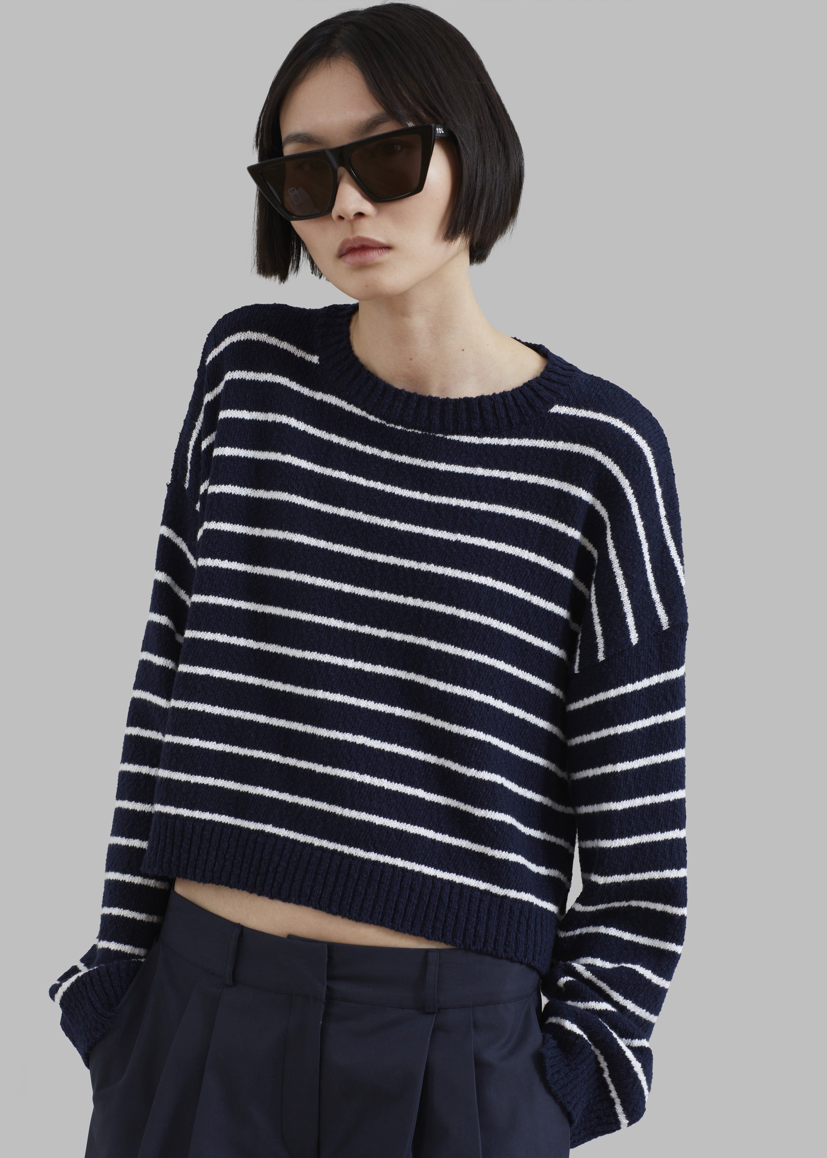Iona Boatneck Navy Sweater - White Stripe sold by Frankie Shop product image thumbnail 3