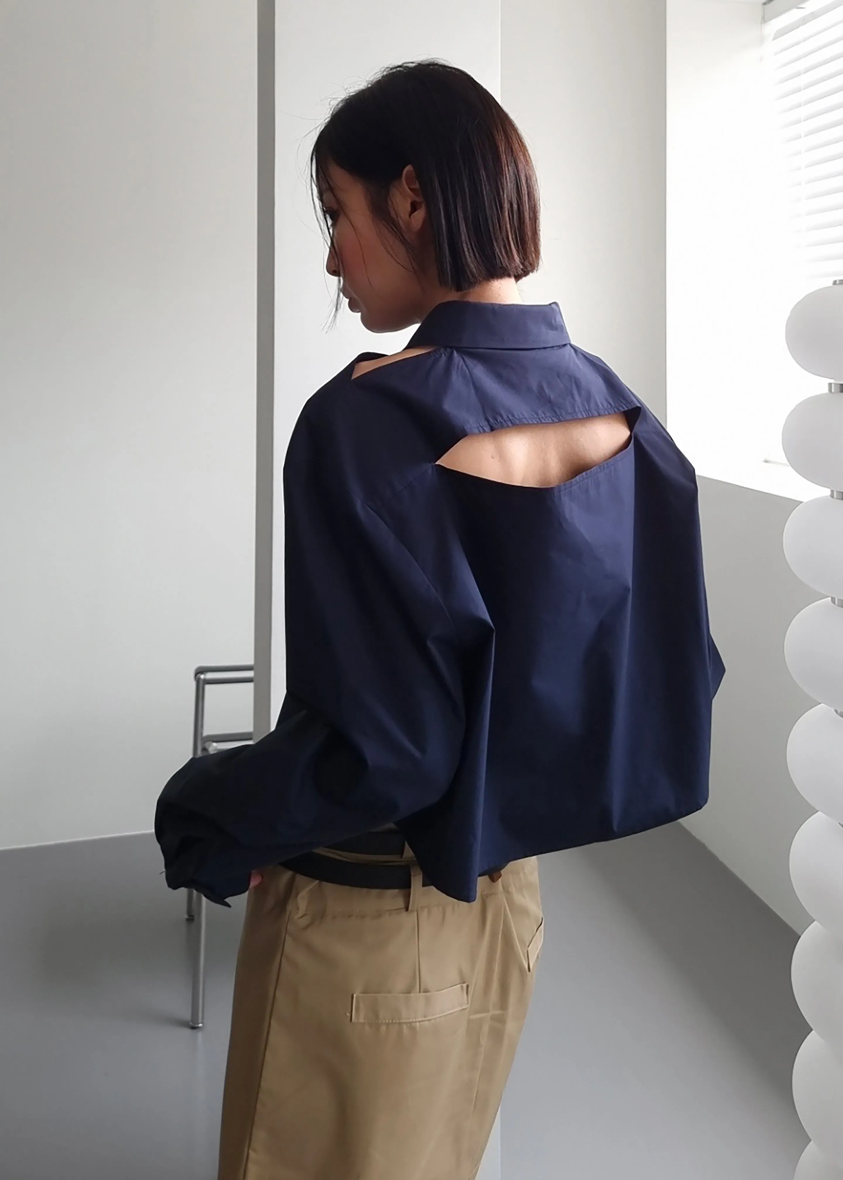 Lara Open Shoulder Cropped Shirt - Navy sold by Frankie Shop