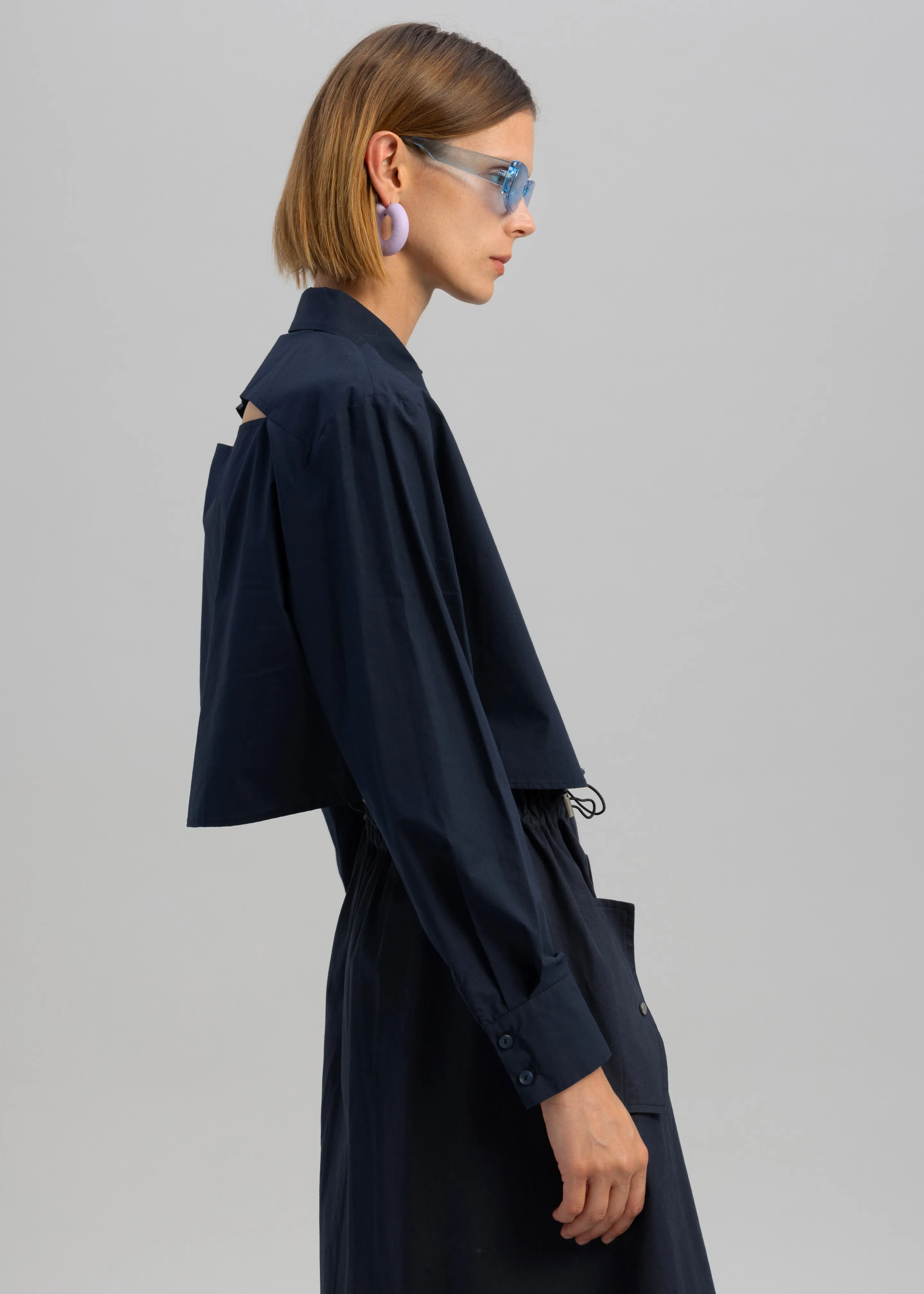 Lara Open Shoulder Cropped Shirt - Navy sold by Frankie Shop product image thumbnail 2