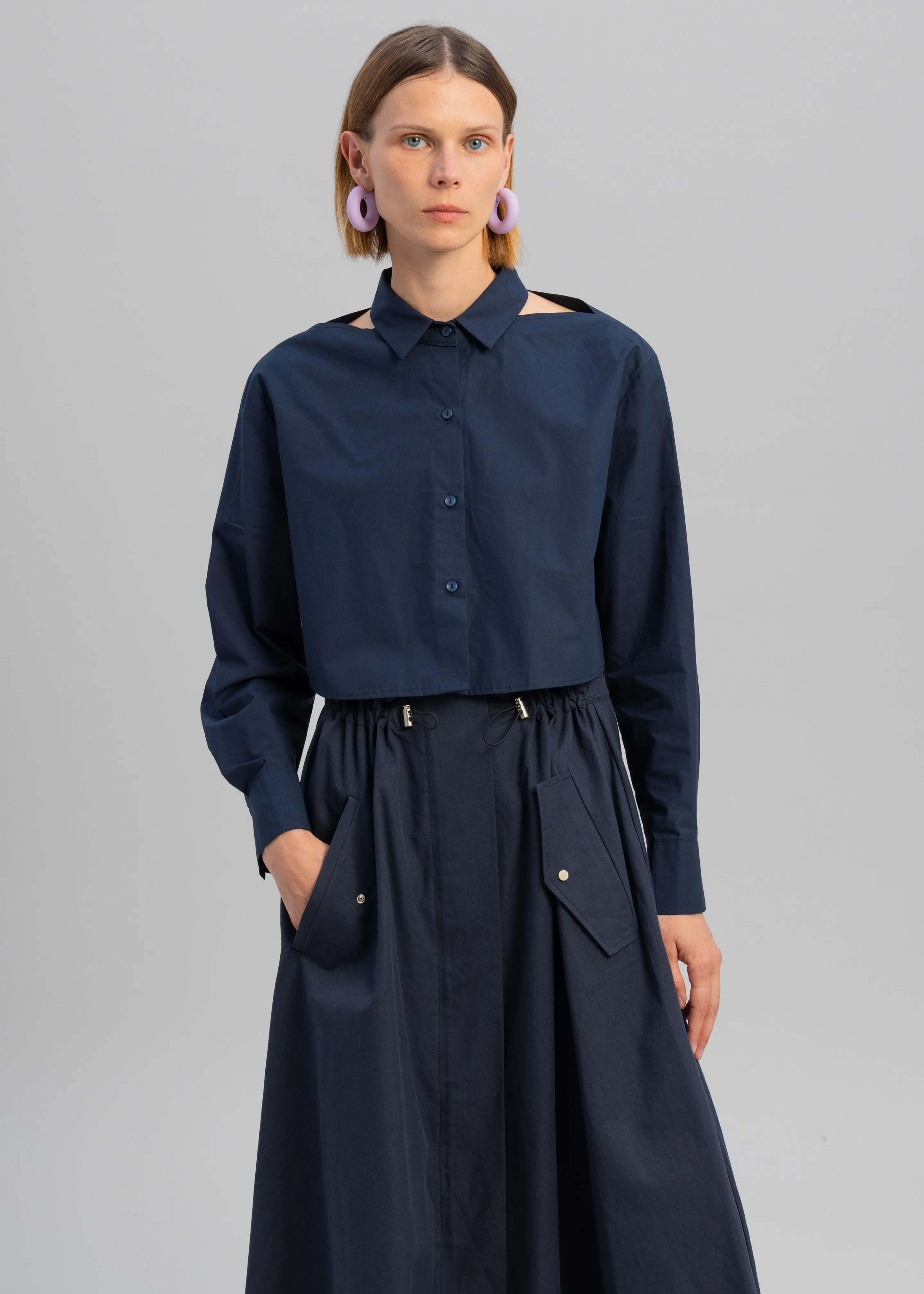 Lara Open Shoulder Cropped Shirt - Navy sold by Frankie Shop product image thumbnail 3