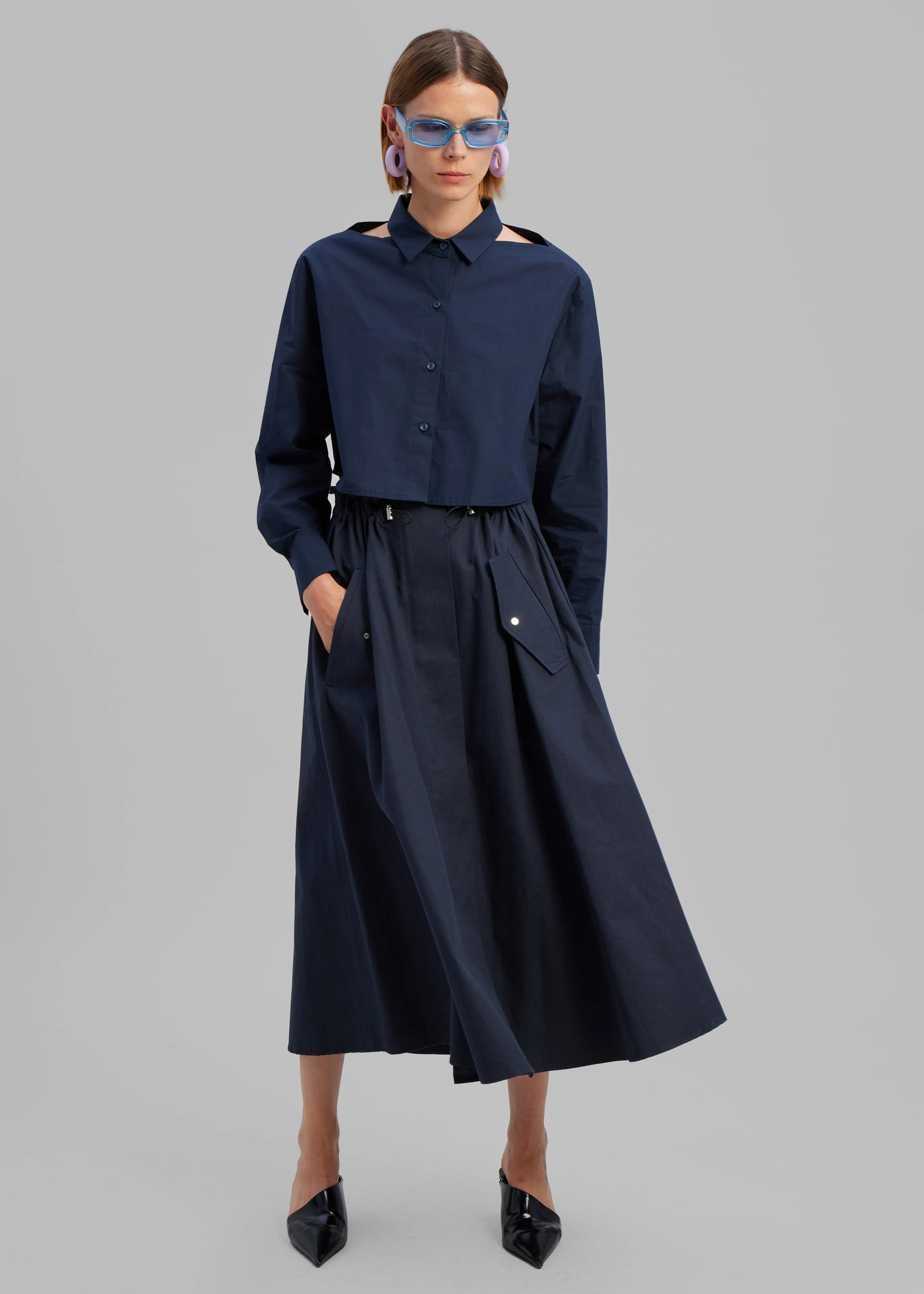 Lara Open Shoulder Cropped Shirt - Navy sold by Frankie Shop product image thumbnail 4