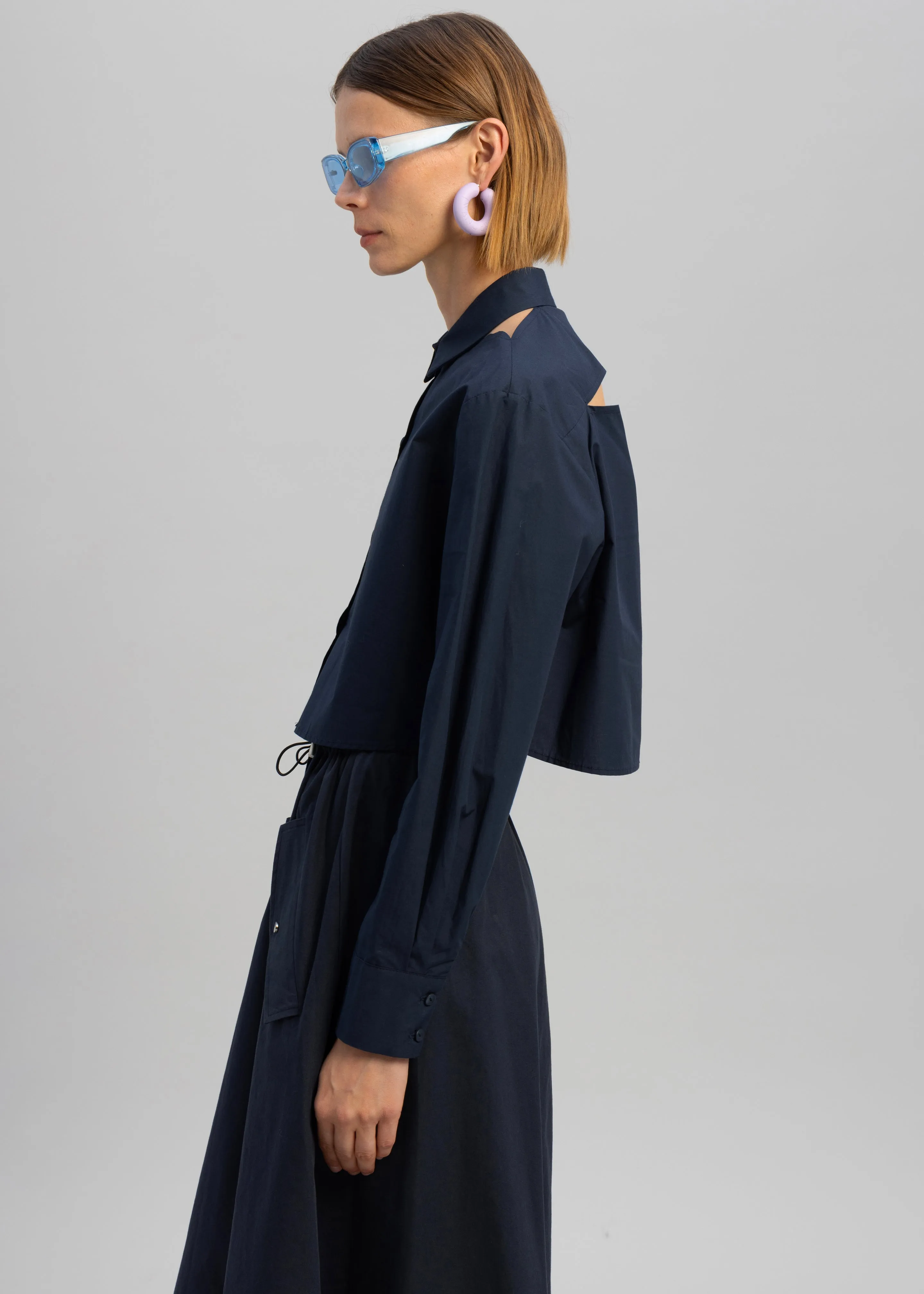 Lara Open Shoulder Cropped Shirt - Navy sold by Frankie Shop product image thumbnail 5