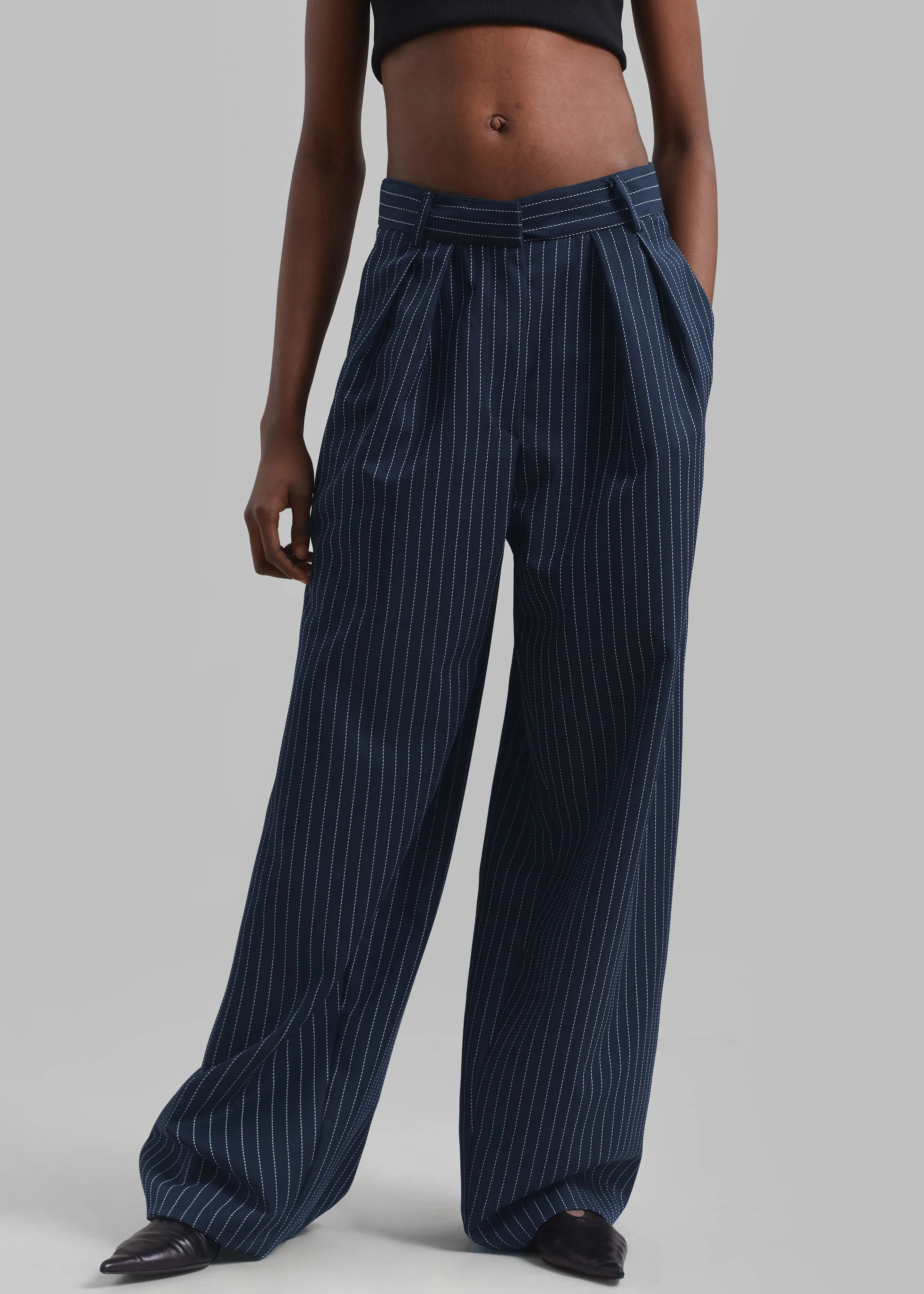 Ripley Pleated Twill Trousers - Navy/White Pinstripe sold by Frankie Shop product image thumbnail 2