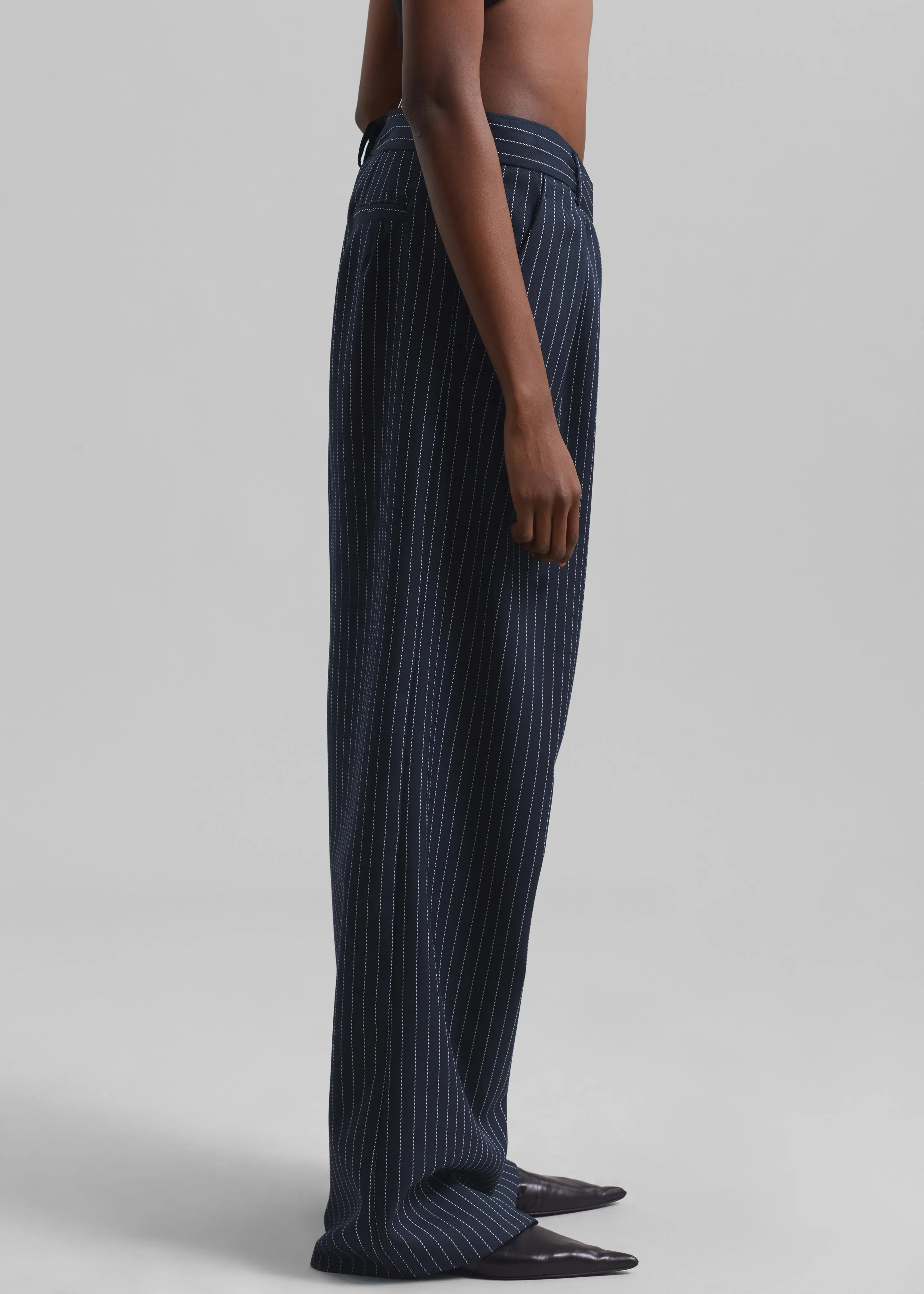Ripley Pleated Twill Trousers - Navy/White Pinstripe sold by Frankie Shop product image thumbnail 5