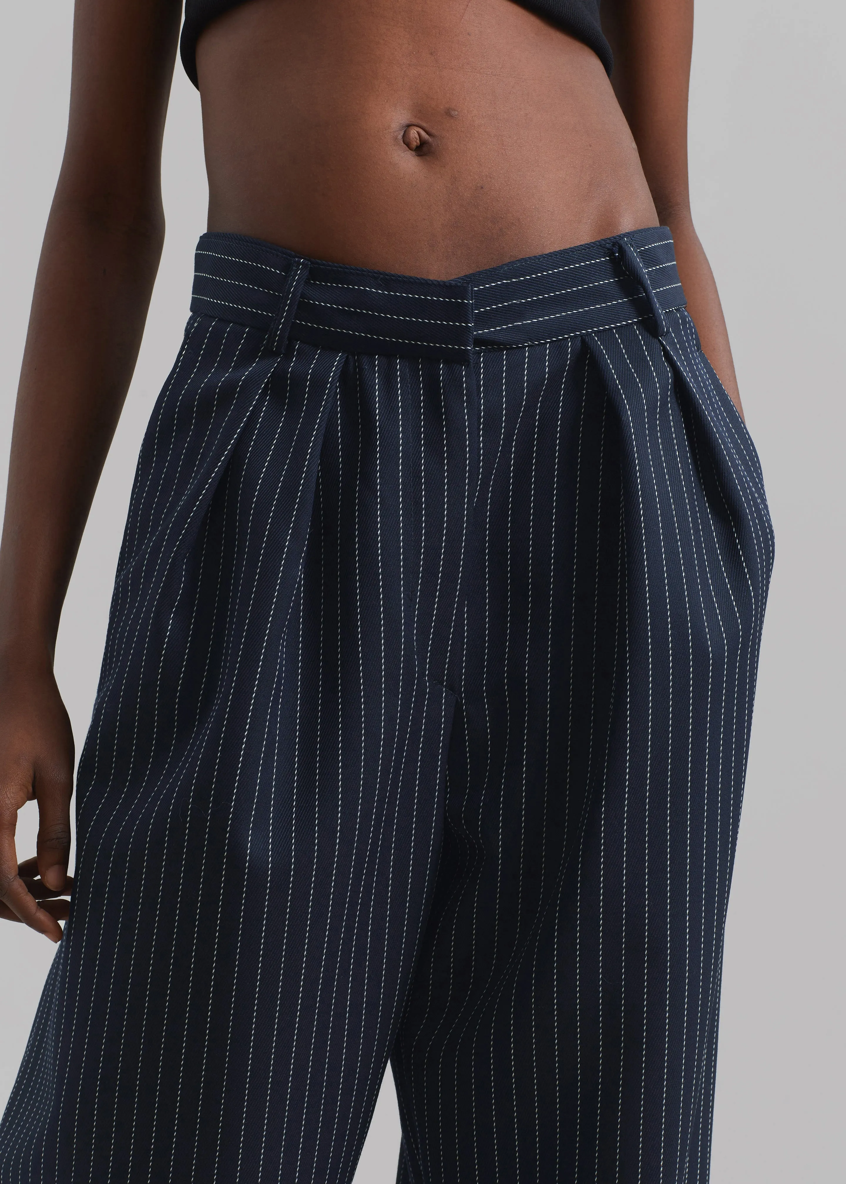 Ripley Pleated Twill Trousers - Navy/White Pinstripe sold by Frankie Shop product image thumbnail 3