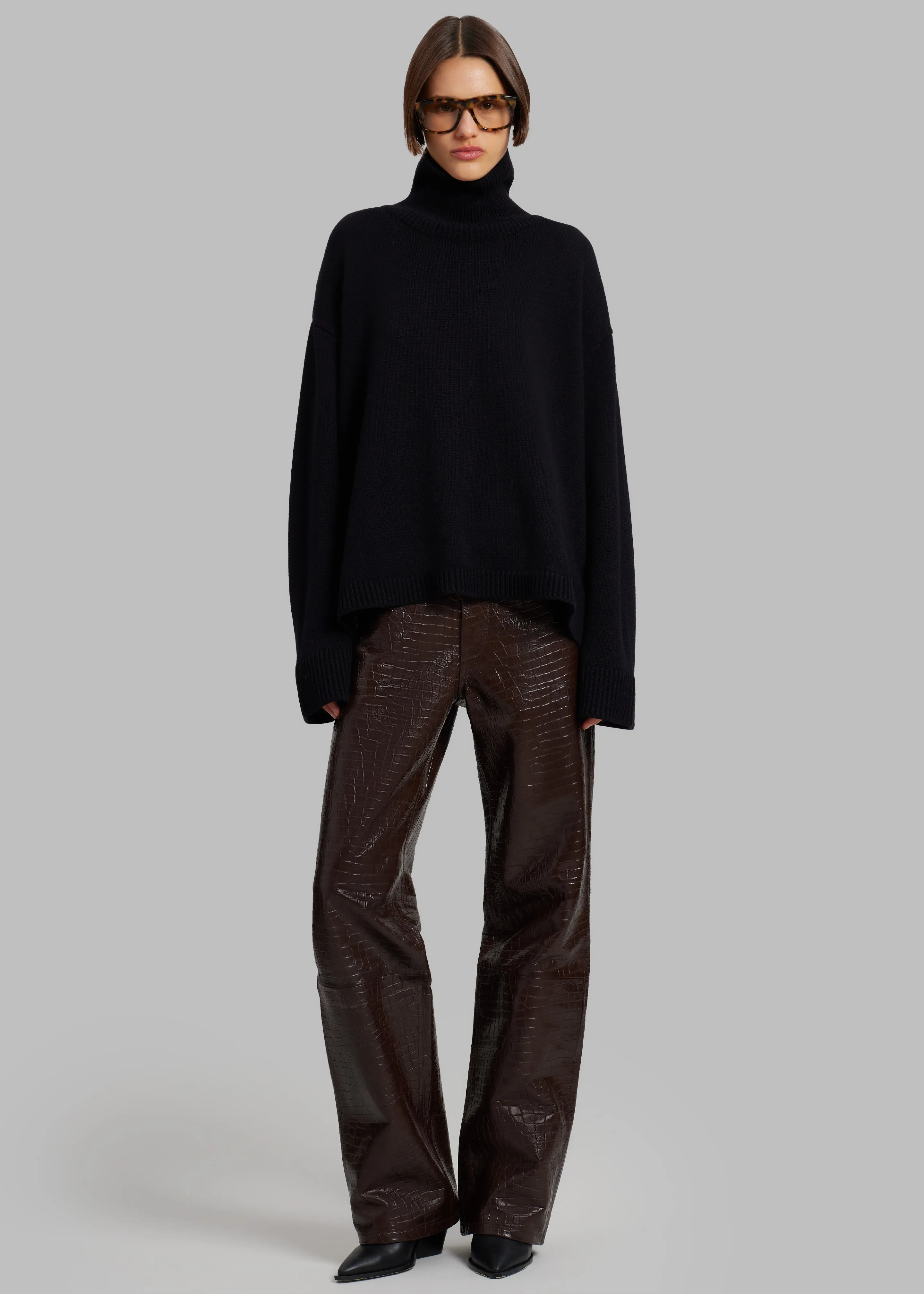 Bonnie Croc-Effect Pants - Brown sold by Frankie Shop