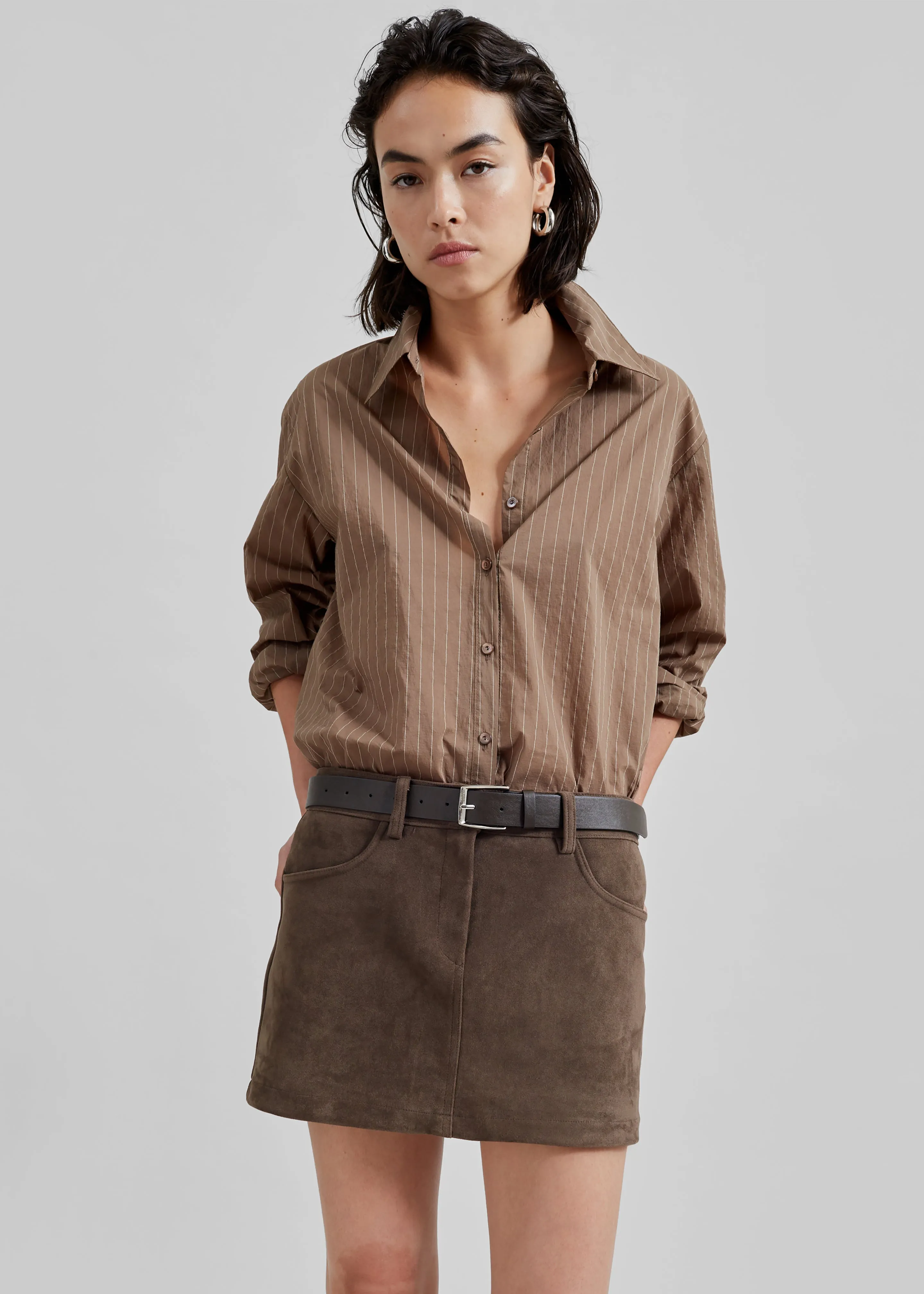 Tolu Shirt - Brown/White Pinstripe sold by Frankie Shop
