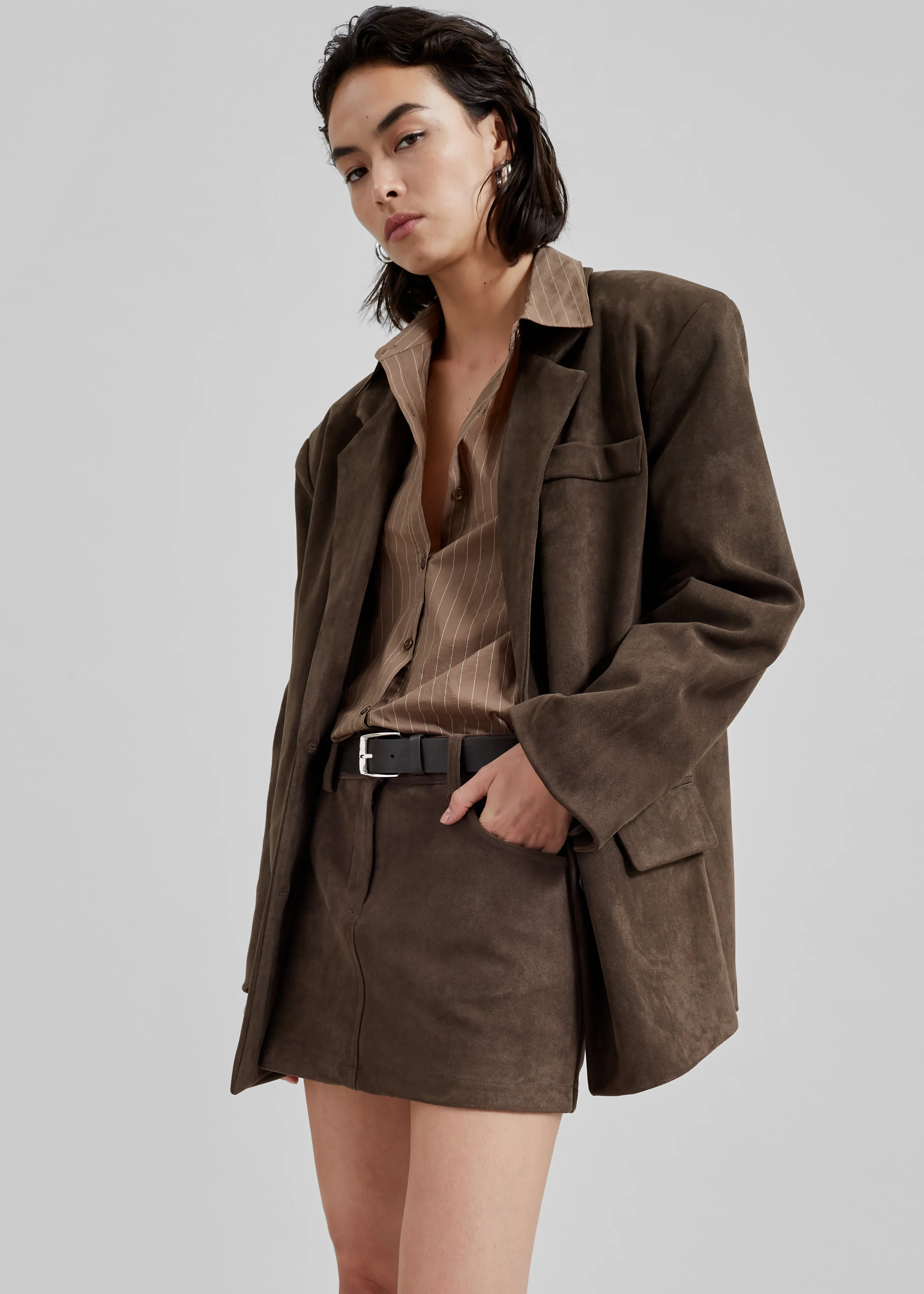 Peoria Faux Suede Blazer - Brown sold by Frankie Shop