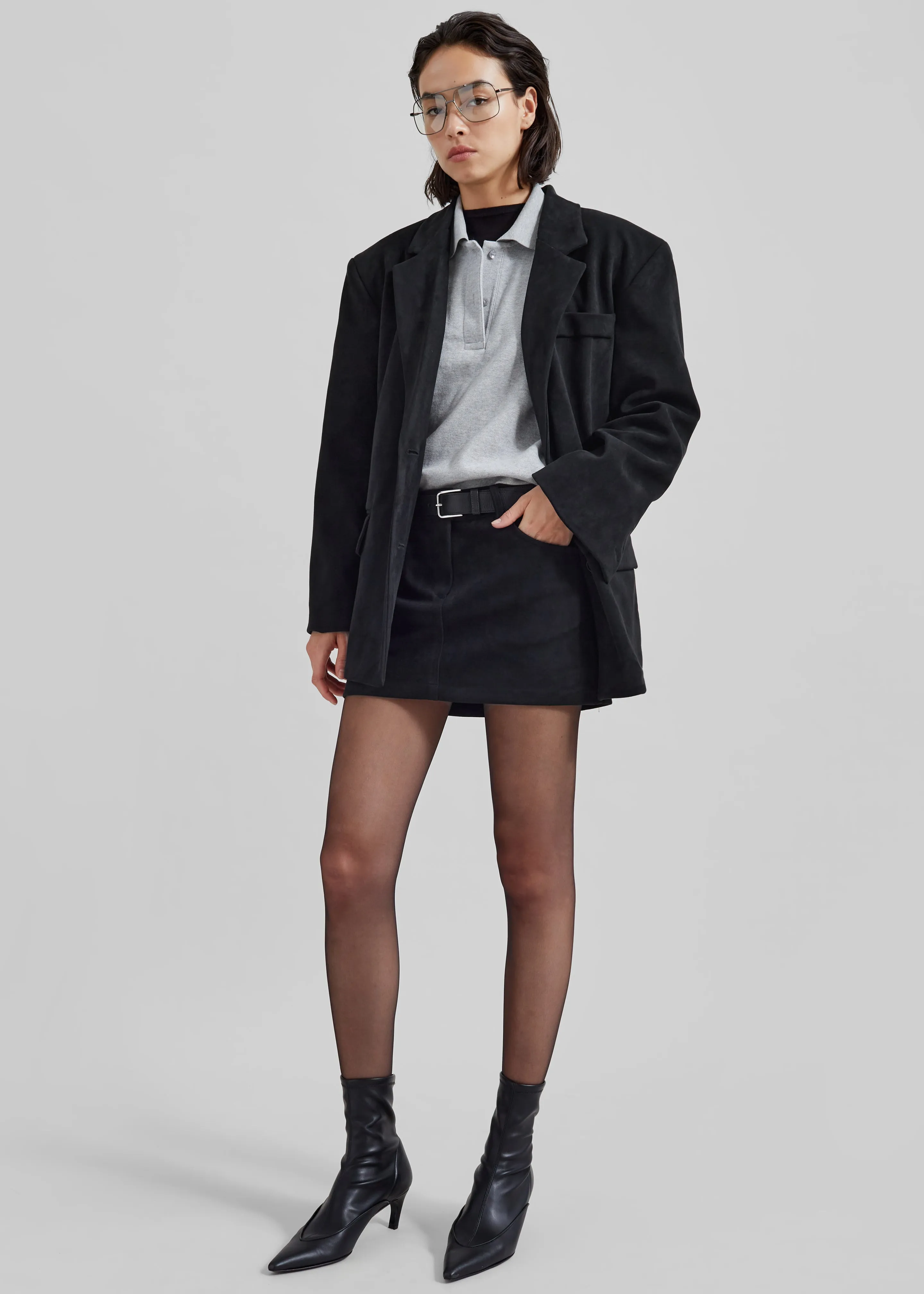 Peoria Faux Suede Blazer - Black sold by Frankie Shop