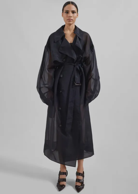 Anika Sheer Silk Trench Coat - Black | Parallel