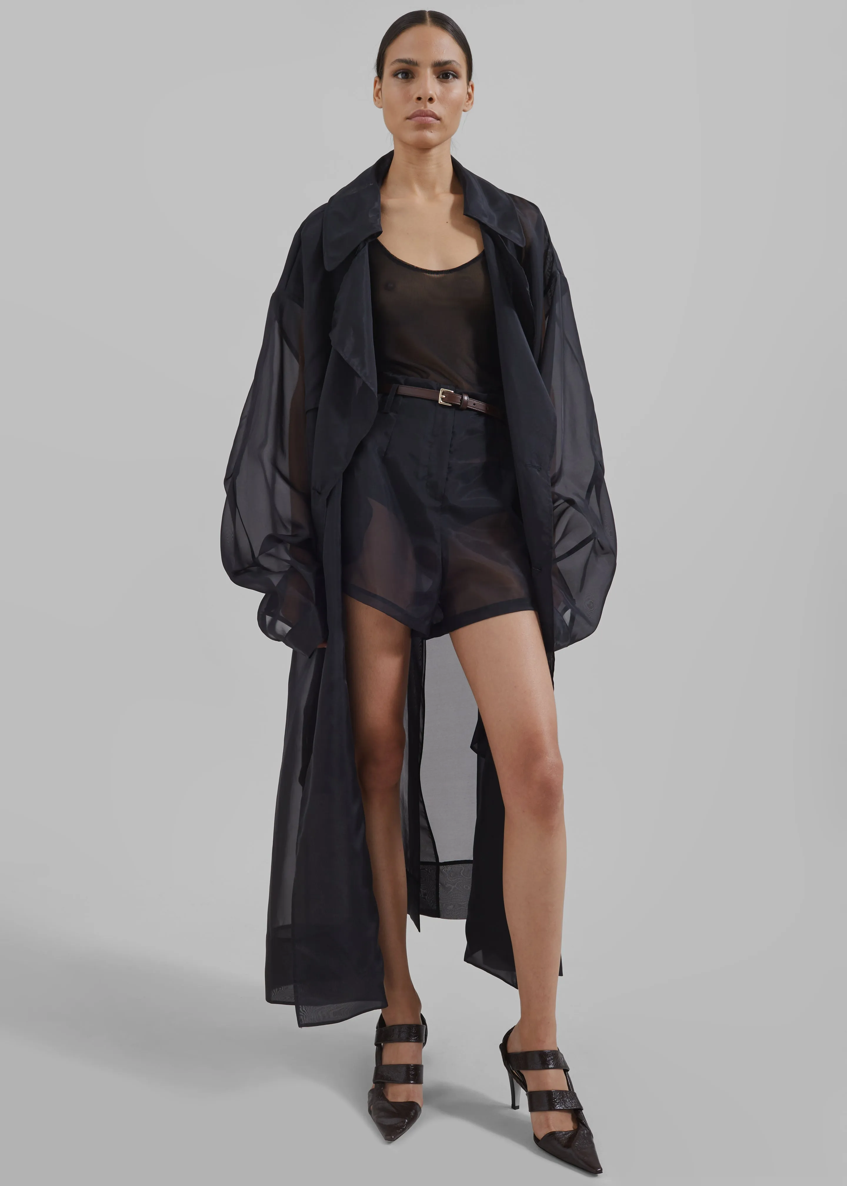 Anika Sheer Silk Trench Coat - Black | Parallel