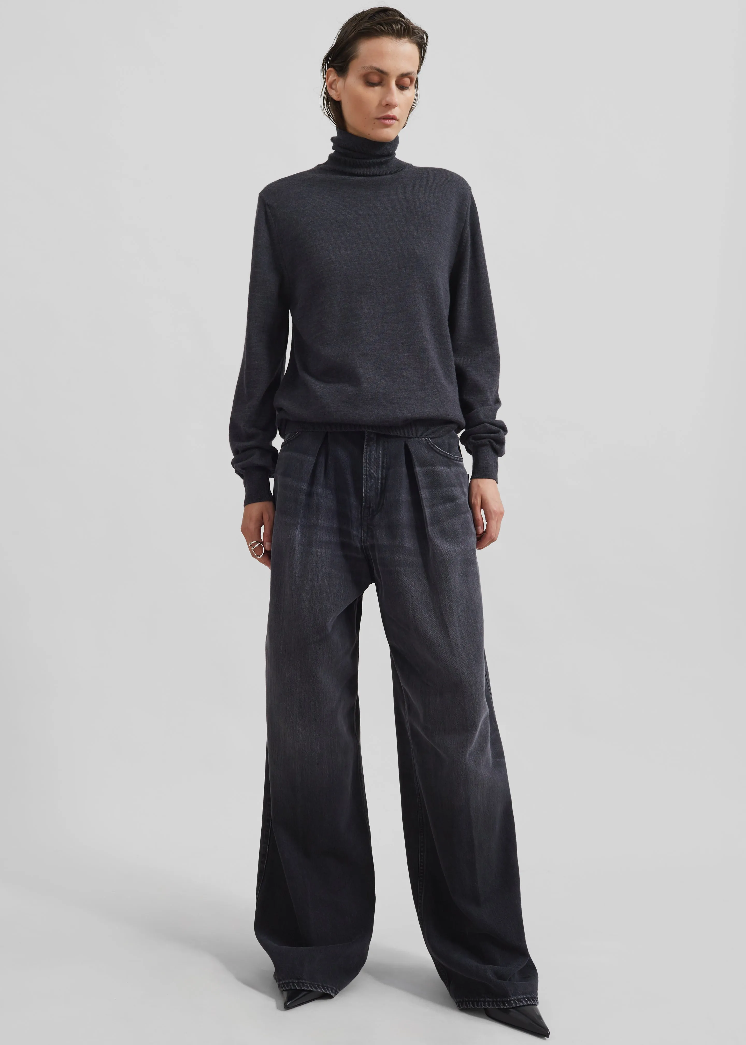 Haikure Candy Pleated Wide Leg Jeans - Black Tencel sold by Frankie Shop product image thumbnail 4