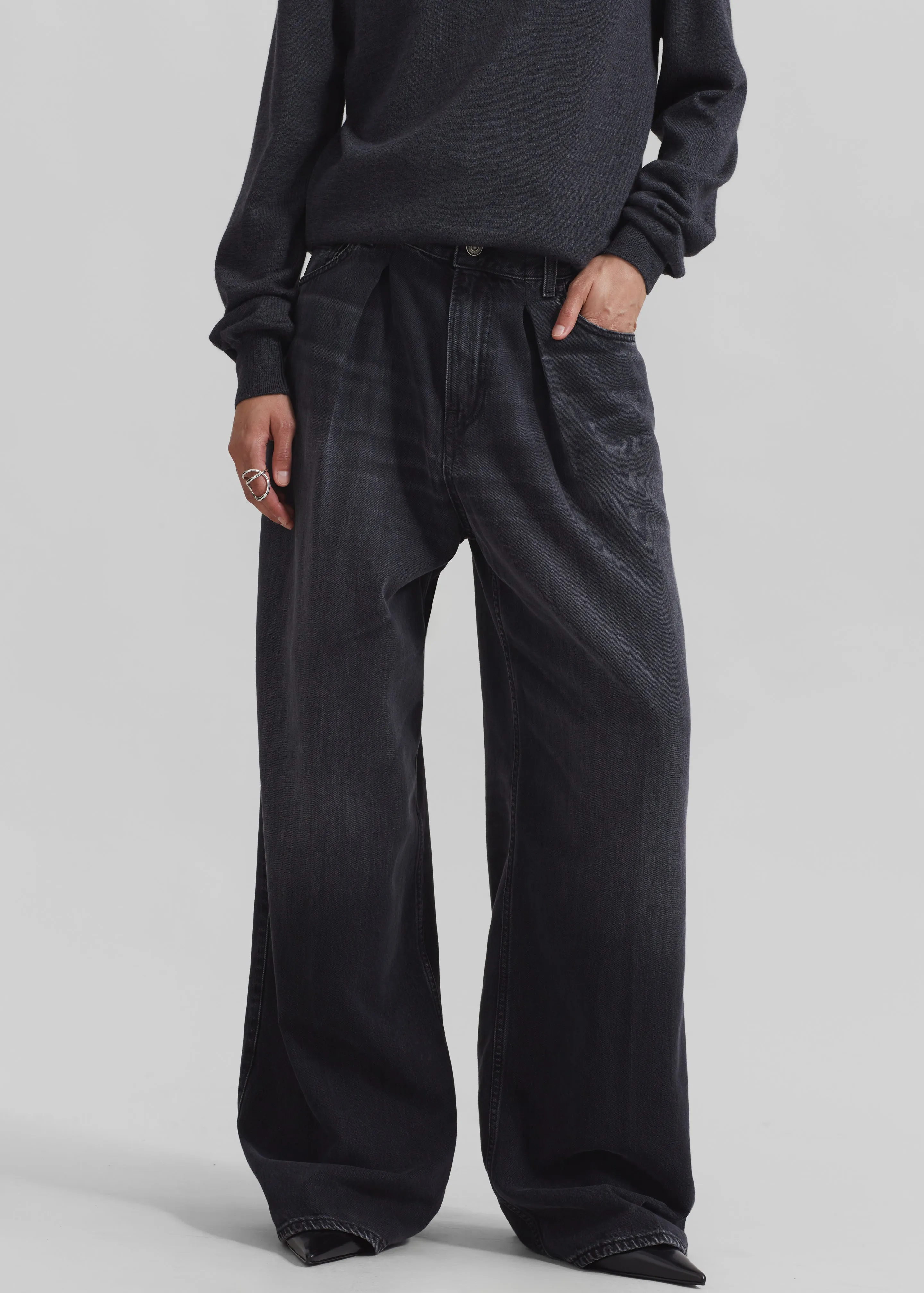 Haikure Candy Pleated Wide Leg Jeans - Black Tencel sold by Frankie Shop product image thumbnail 2