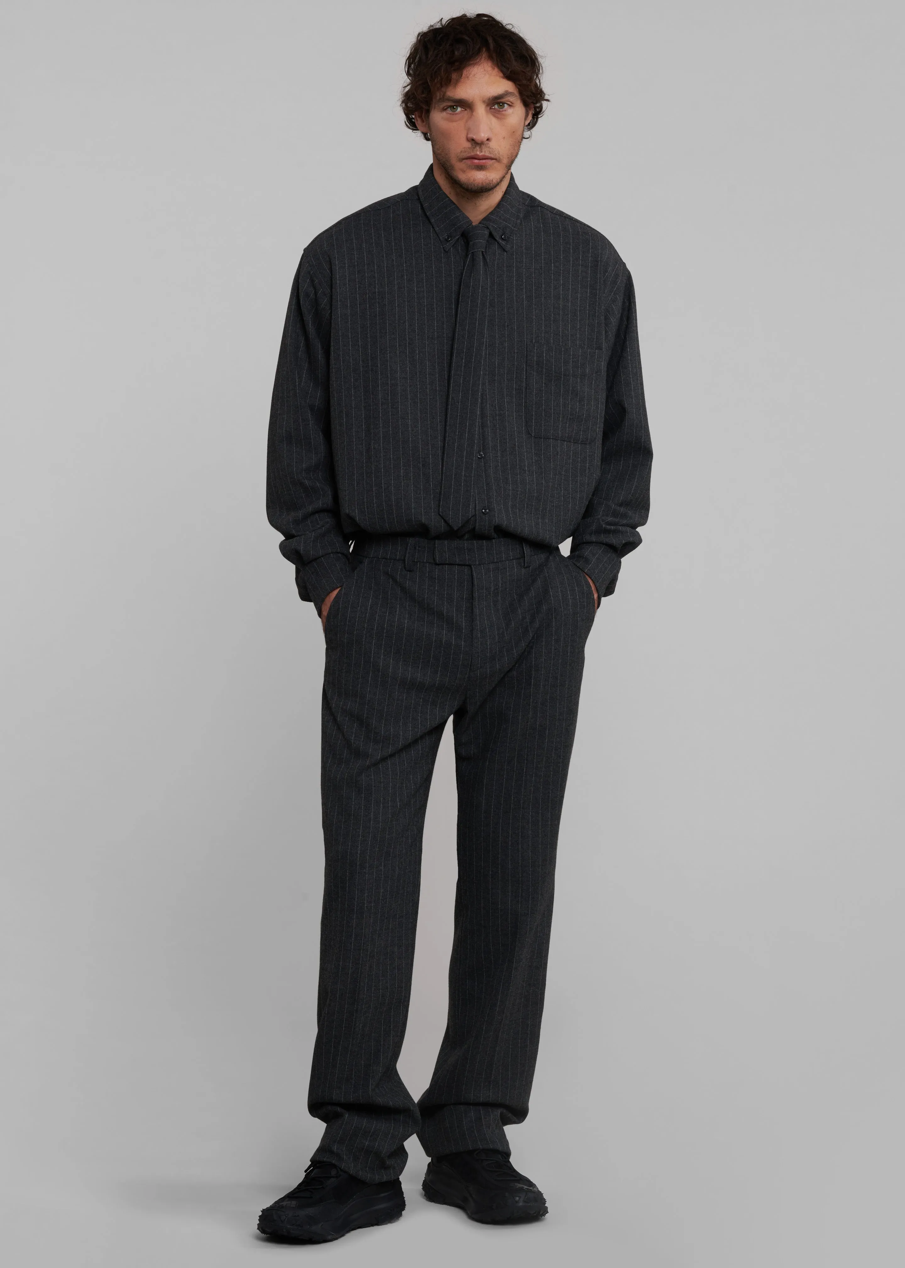 Mason Wool Trousers - Dark Grey/White Pinstripe sold by Frankie Shop