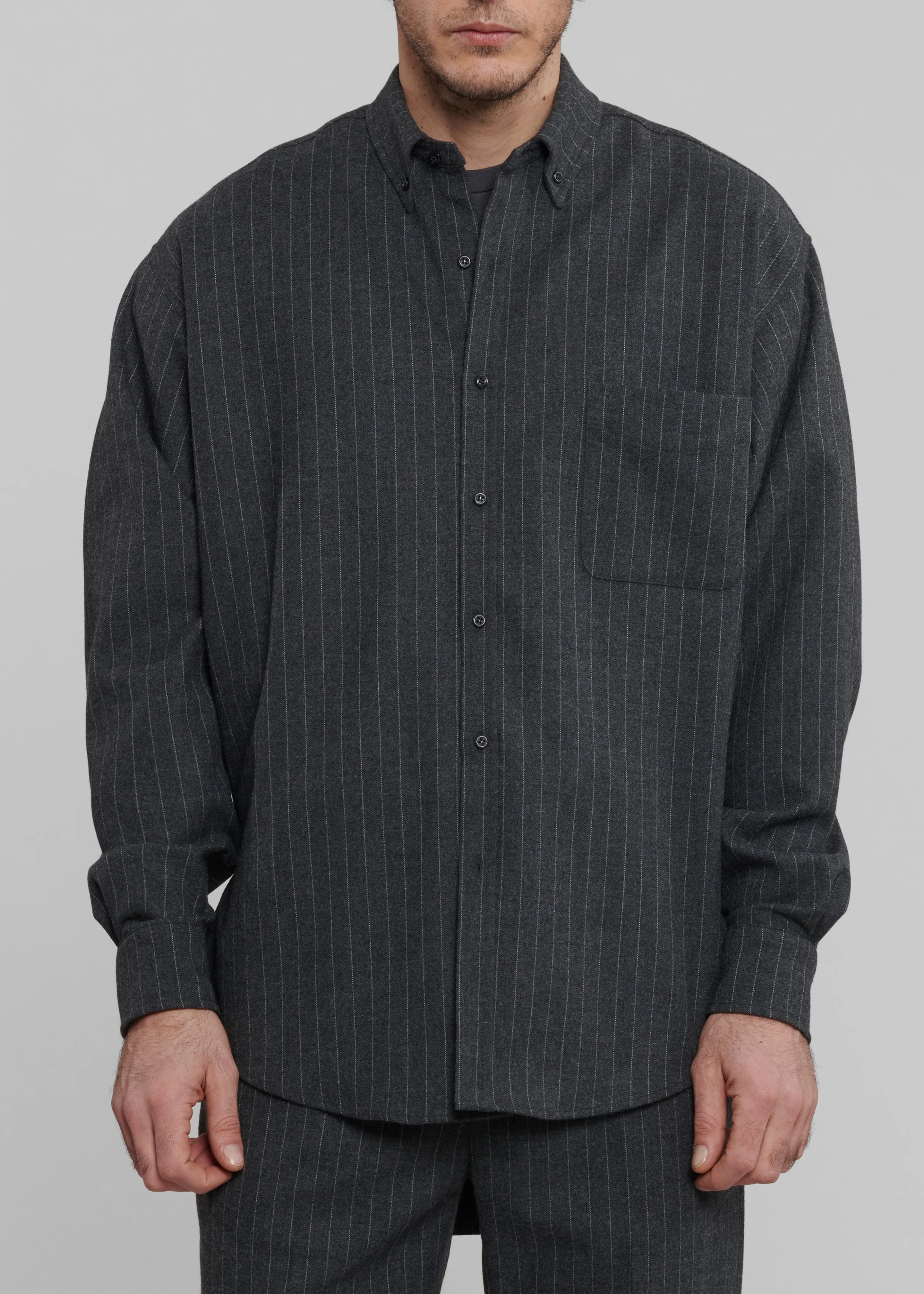 Mason Wool Button Up Shirt - Dark Grey/White Pinstripe sold by Frankie Shop product image thumbnail 3