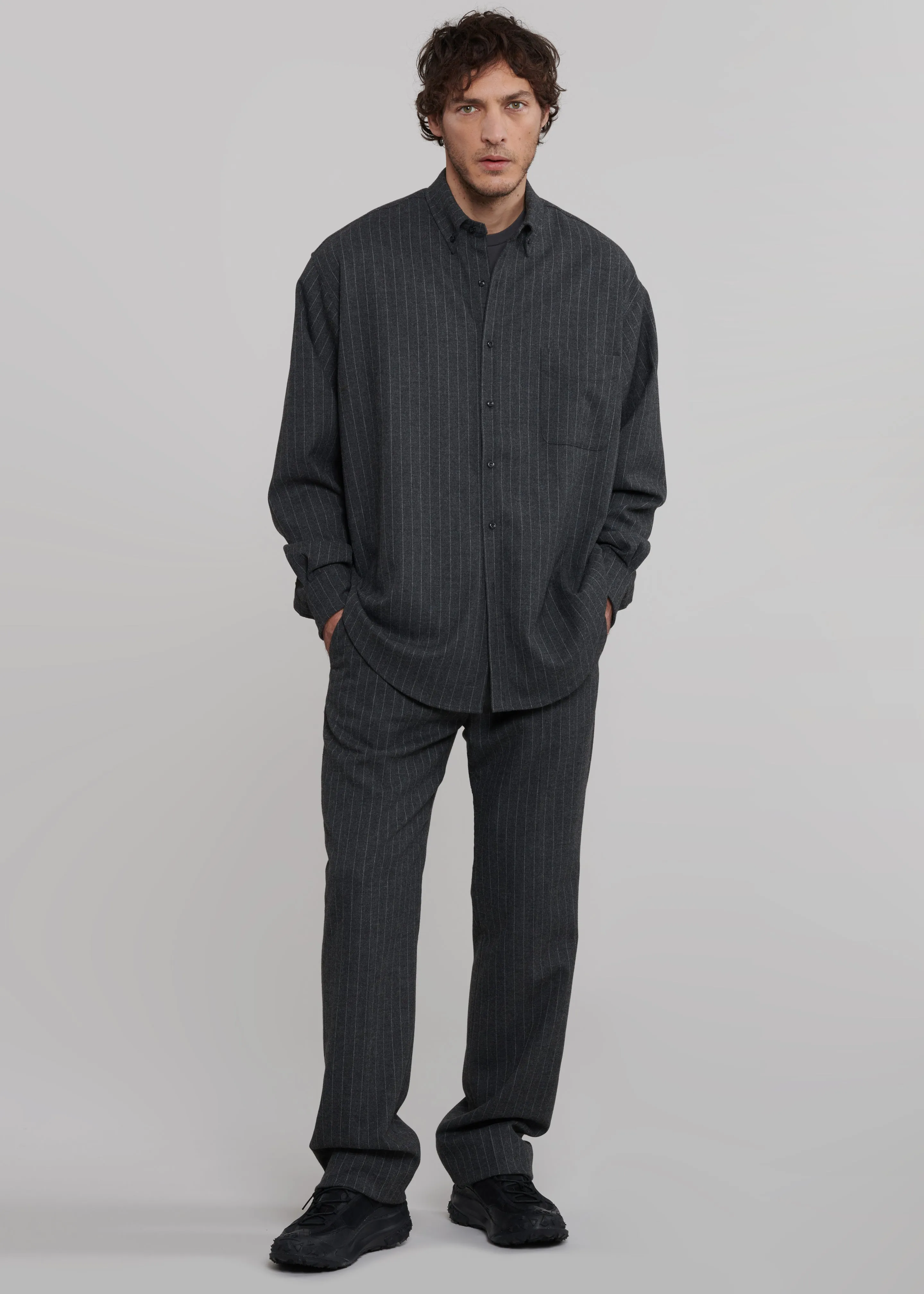 Mason Wool Button Up Shirt - Dark Grey/White Pinstripe sold by Frankie Shop product image thumbnail 4