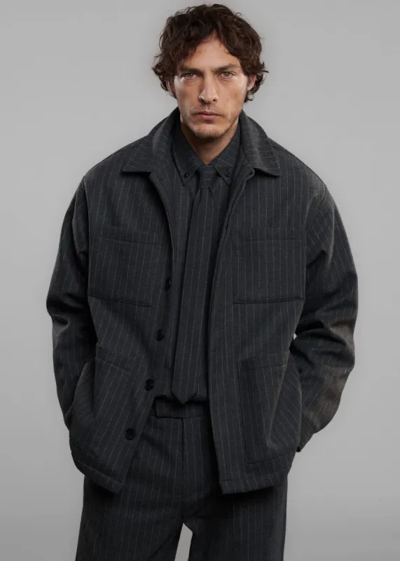 Mason Boxy Wool Jacket - Dark Grey/White Pinstripe sold by Frankie Shop