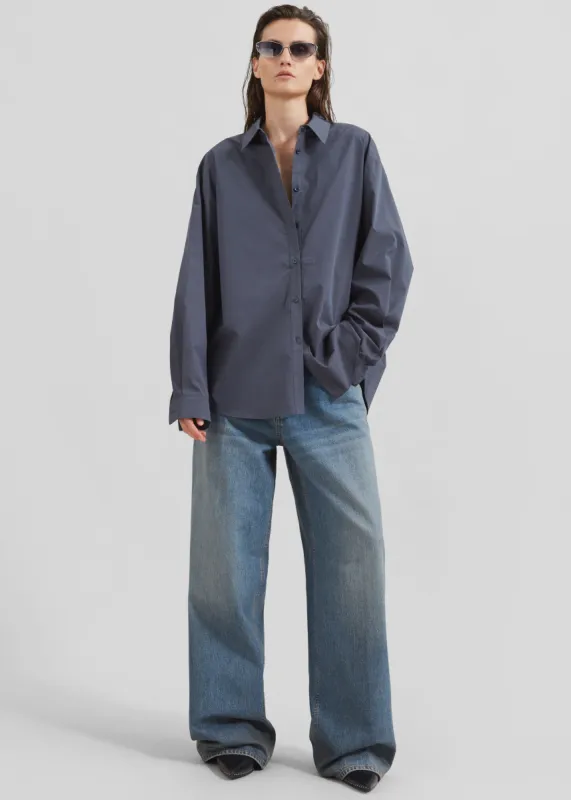 Kae Back Slit Button Up Shirt - Charcoal sold by Frankie Shop