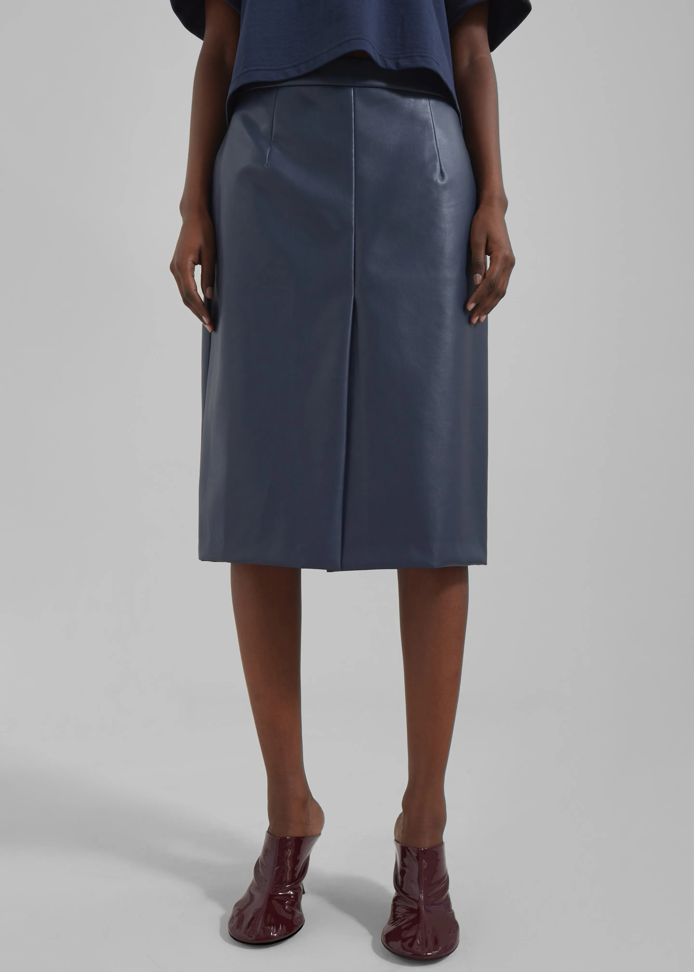 Brooklyn Faux Leather Midi Skirt - Navy sold by Frankie Shop product image thumbnail 4