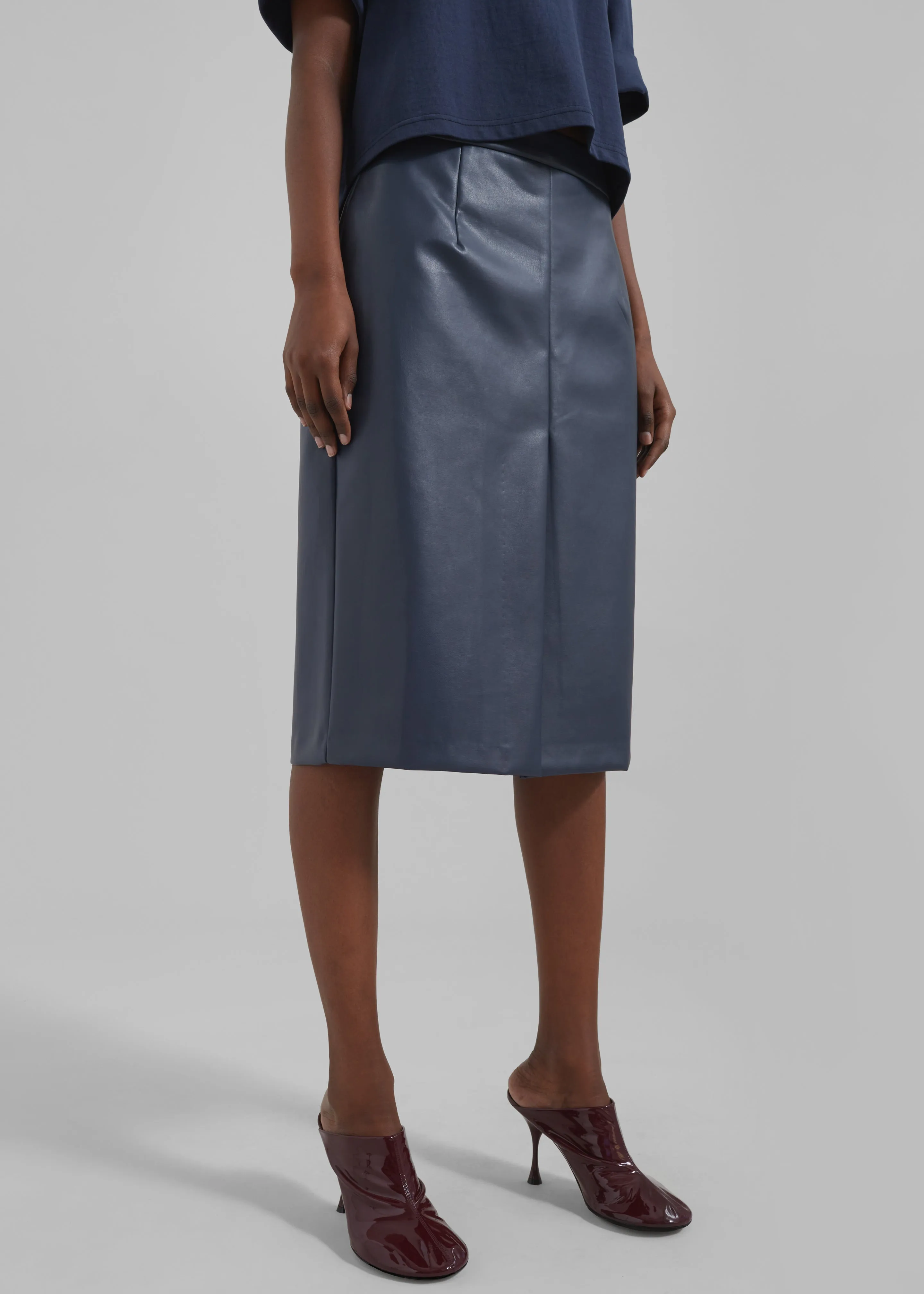 Brooklyn Faux Leather Midi Skirt - Navy sold by Frankie Shop product image thumbnail 3